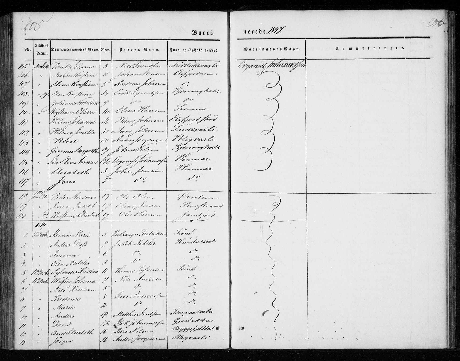 Ministerialprotokoller, klokkerbøker og fødselsregistre - Nordland, SAT/A-1459/825/L0355: Ministerialbok nr. 825A09, 1842-1863, s. 605-606