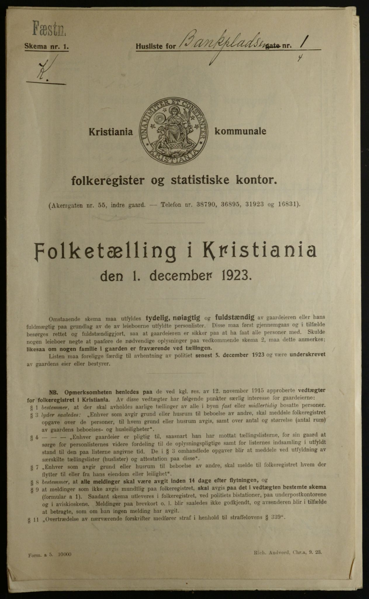 OBA, Kommunal folketelling 1.12.1923 for Kristiania, 1923, s. 3952