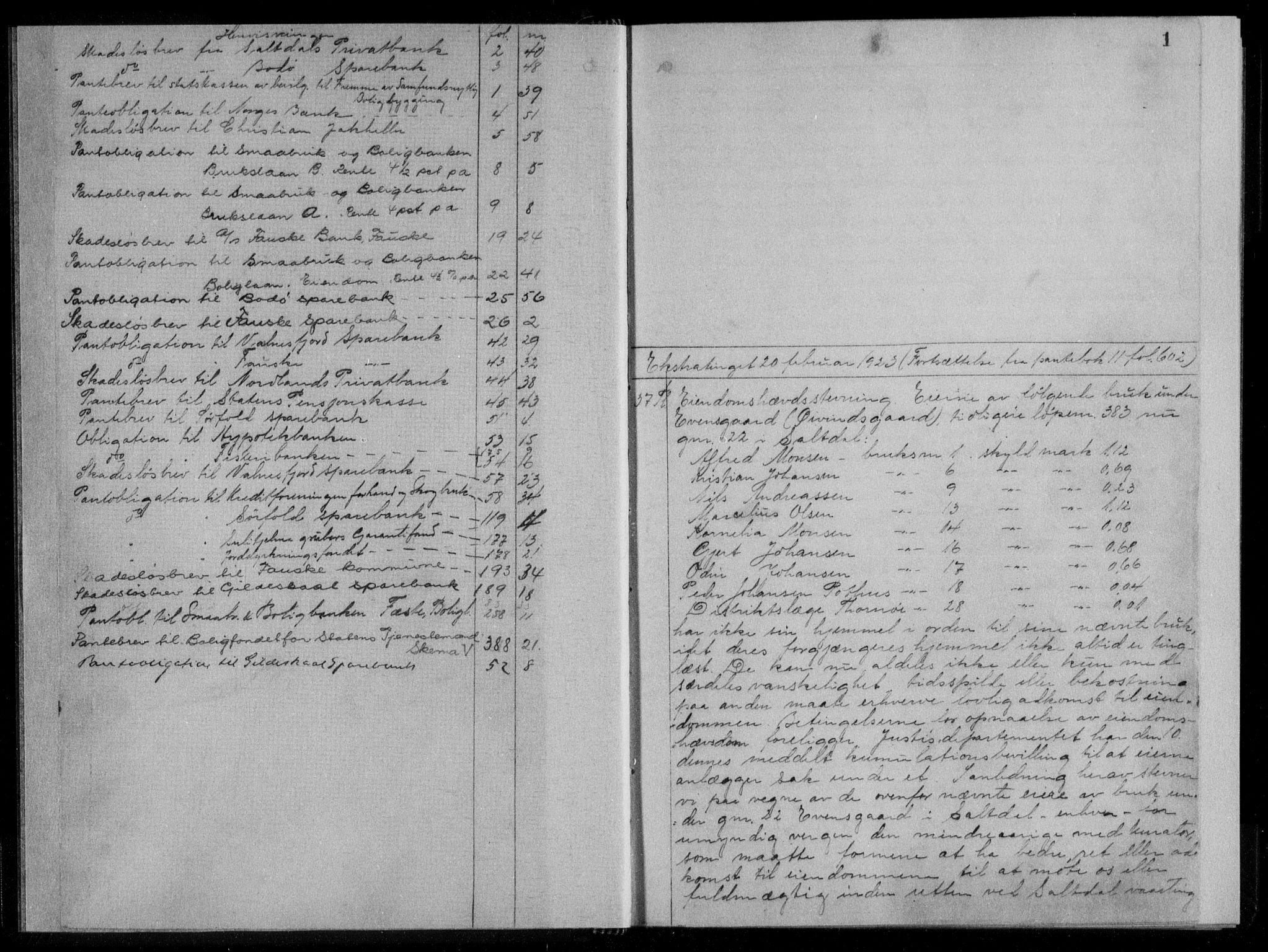 Salten sorenskriveri, AV/SAT-A-4578/1/2/2C/L0052: Pantebok nr. 12I, 1923-1923, s. 1