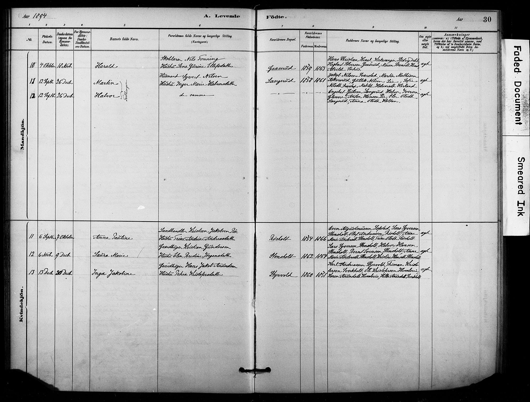 Lardal kirkebøker, AV/SAKO-A-350/F/Fd/L0001: Ministerialbok nr. IV 1, 1881-1907, s. 30