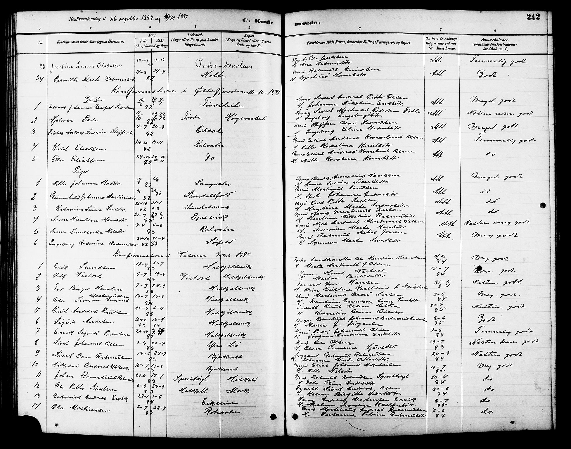 Ministerialprotokoller, klokkerbøker og fødselsregistre - Møre og Romsdal, SAT/A-1454/511/L0158: Klokkerbok nr. 511C04, 1884-1903, s. 242