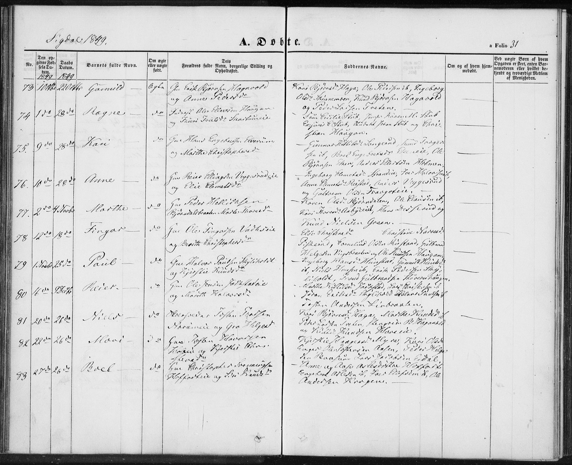 Sigdal kirkebøker, AV/SAKO-A-245/F/Fa/L0007: Ministerialbok nr. I 7, 1844-1849, s. 31
