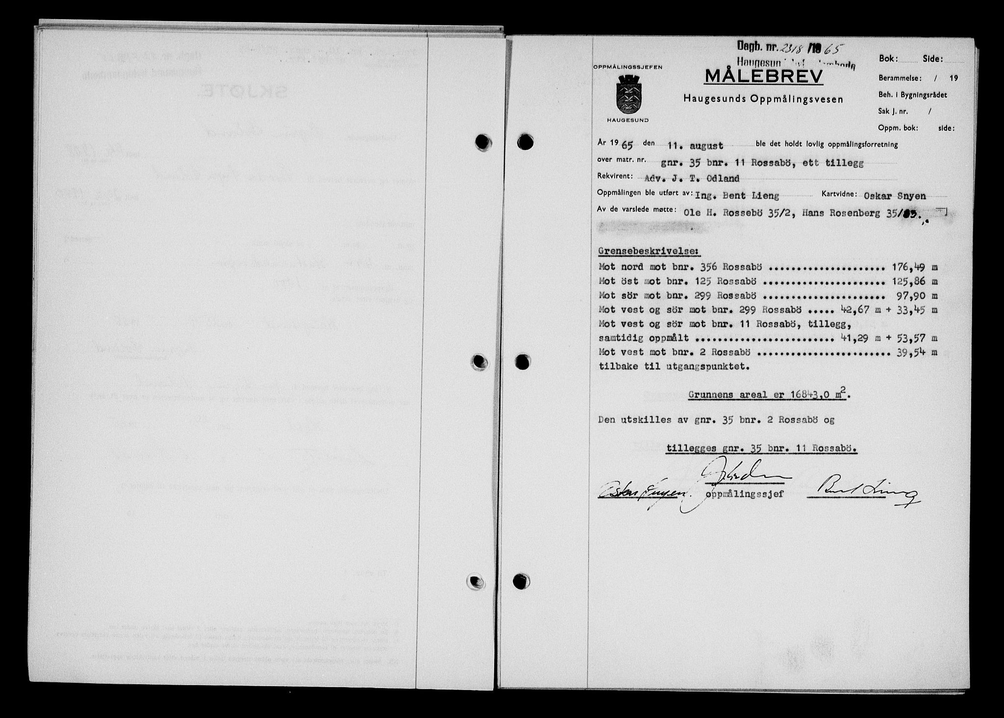 Haugesund tingrett, AV/SAST-A-101415/01/II/IIC/L0076: Pantebok nr. A 17, 1965-1966, Dagboknr: 2318/1965