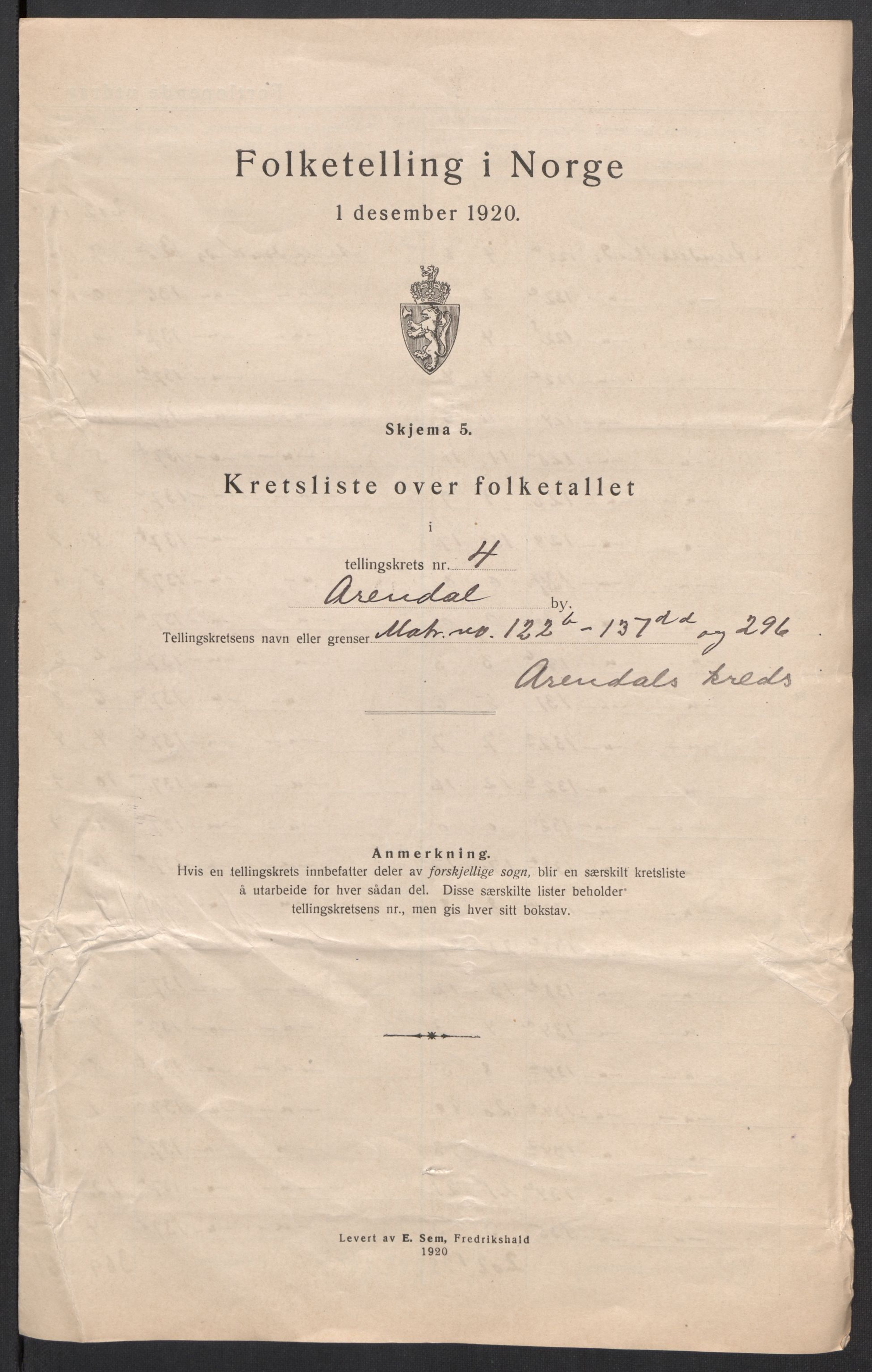 SAK, Folketelling 1920 for 0903 Arendal kjøpstad, 1920, s. 17