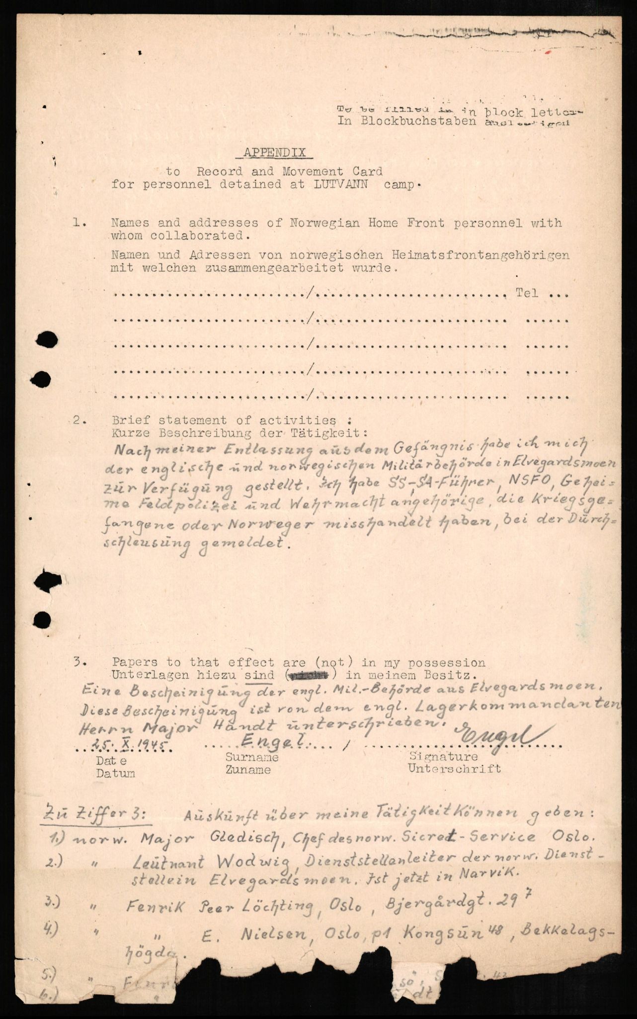 Forsvaret, Forsvarets overkommando II, AV/RA-RAFA-3915/D/Db/L0007: CI Questionaires. Tyske okkupasjonsstyrker i Norge. Tyskere., 1945-1946, s. 218