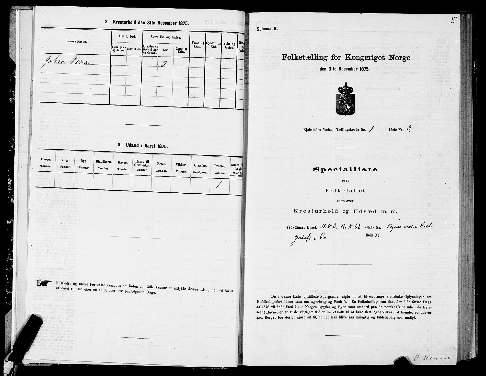 SATØ, Folketelling 1875 for 2003B Vadsø prestegjeld, Vadsø kjøpstad, 1875, s. 1005