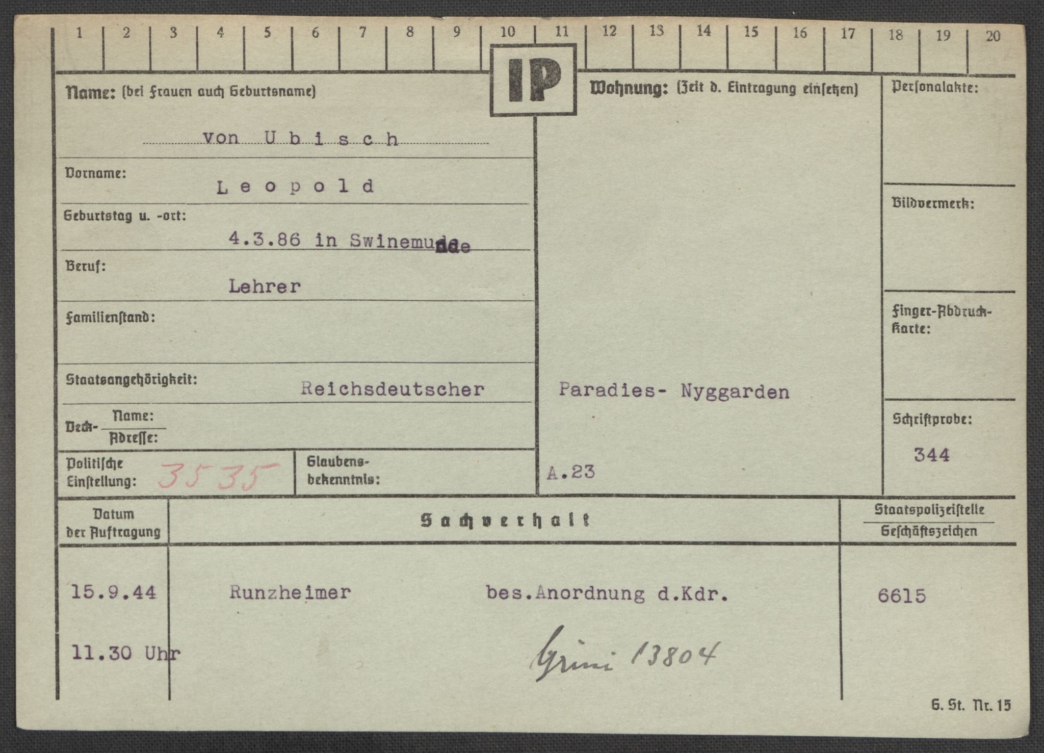 Befehlshaber der Sicherheitspolizei und des SD, AV/RA-RAFA-5969/E/Ea/Eaa/L0010: Register over norske fanger i Møllergata 19: Sø-Å, 1940-1945, s. 604