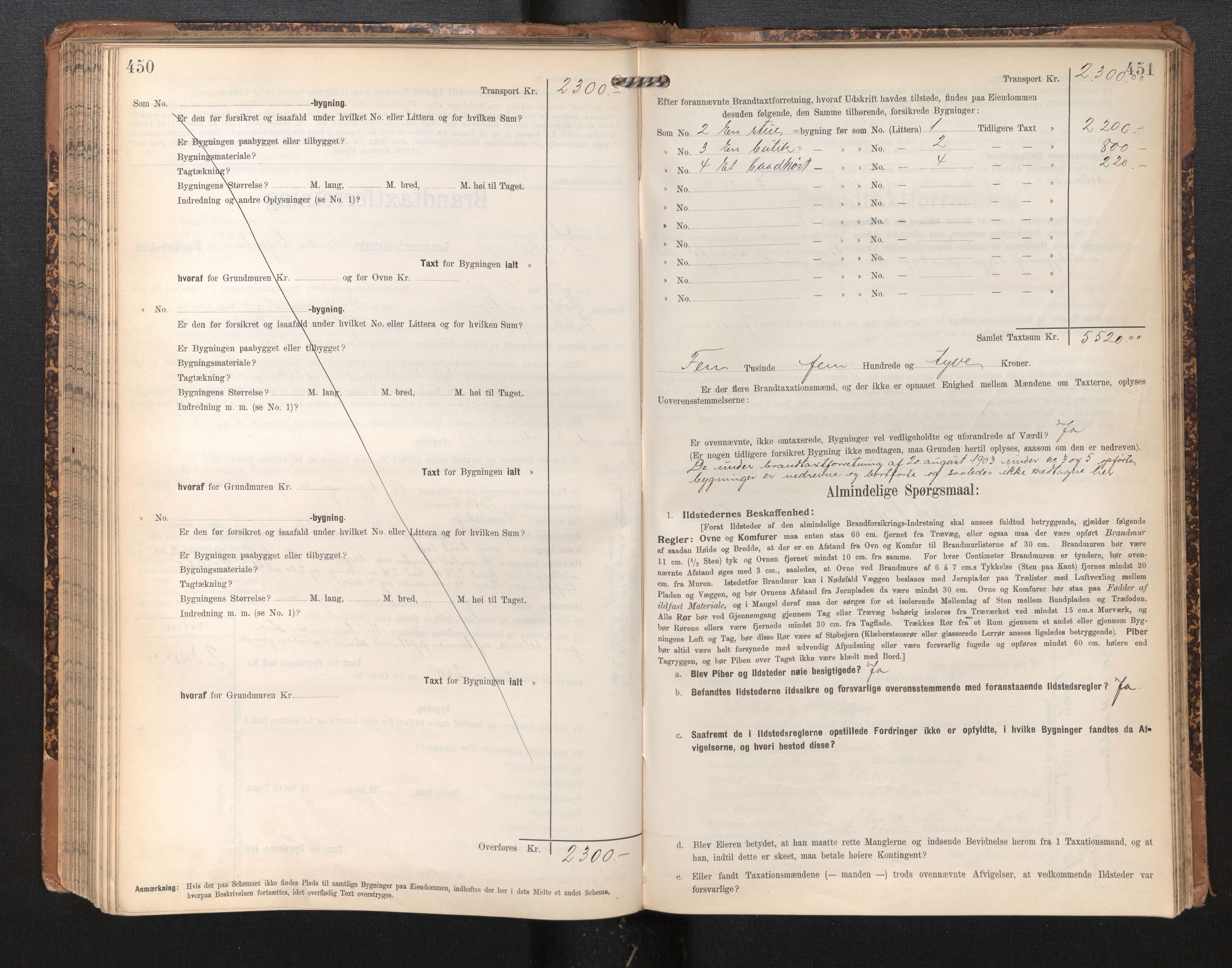 Lensmannen i Leikanger, AV/SAB-A-29201/0012/L0005: Branntakstprotokoll, skjematakst, 1907-1917, s. 450-451