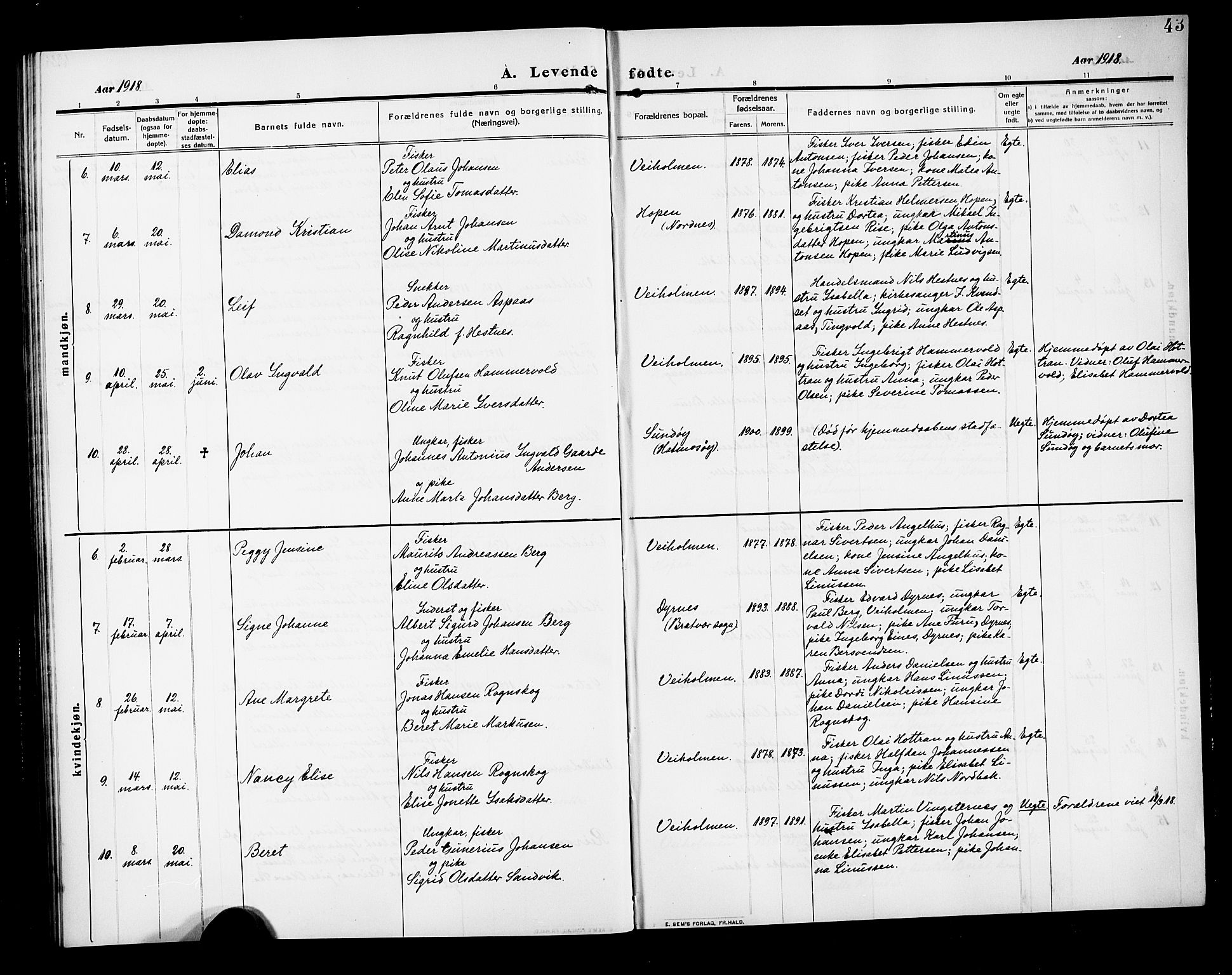 Ministerialprotokoller, klokkerbøker og fødselsregistre - Møre og Romsdal, AV/SAT-A-1454/583/L0956: Klokkerbok nr. 583C01, 1909-1925, s. 43