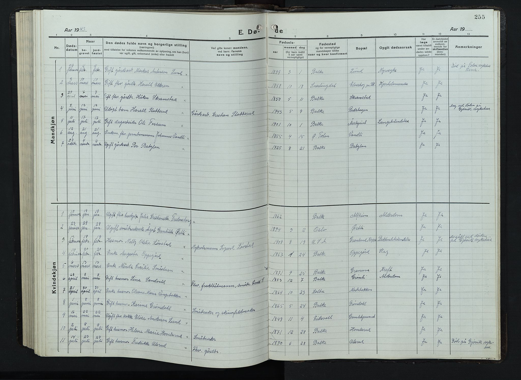 Balke prestekontor, AV/SAH-PREST-106/H/Ha/Hab/L0001: Klokkerbok nr. 1, 1920-1955, s. 255