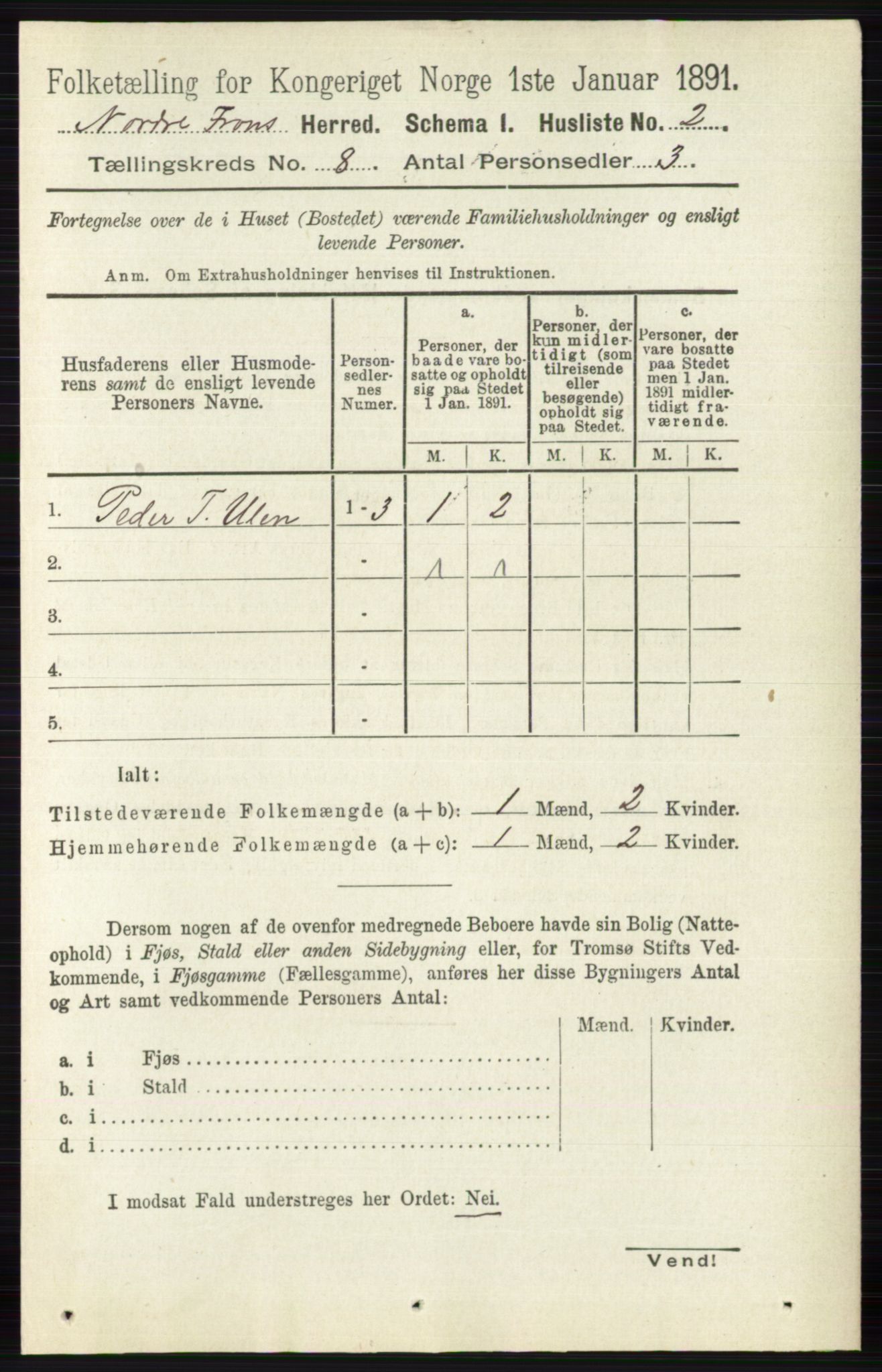 RA, Folketelling 1891 for 0518 Nord-Fron herred, 1891, s. 3381