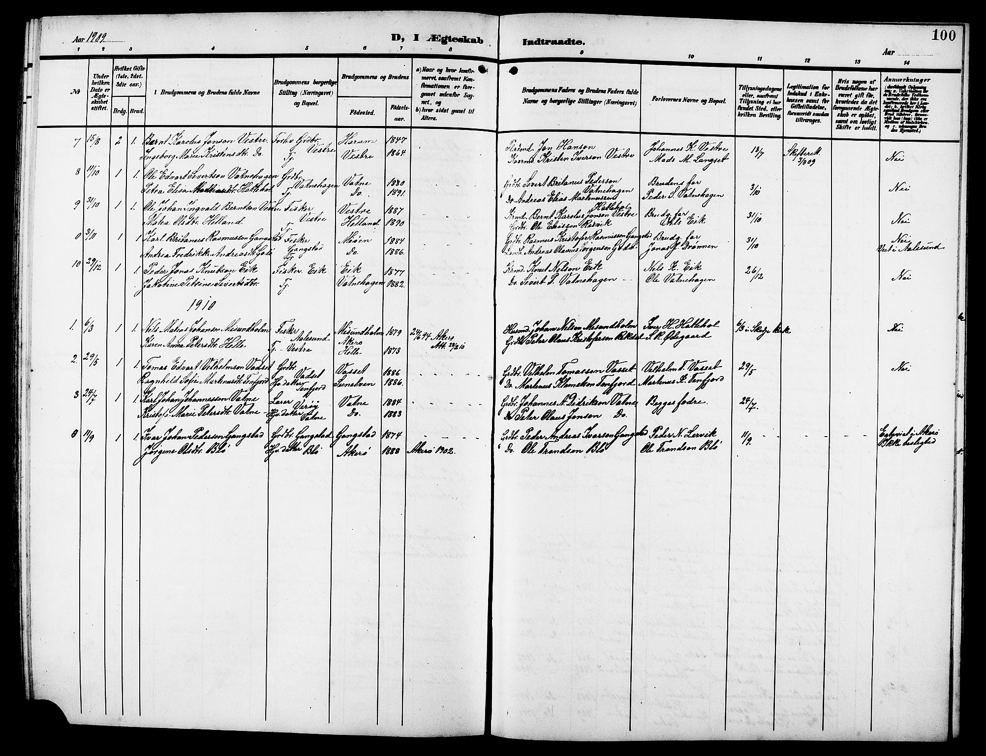 Ministerialprotokoller, klokkerbøker og fødselsregistre - Møre og Romsdal, AV/SAT-A-1454/525/L0377: Klokkerbok nr. 525C03, 1903-1917, s. 100