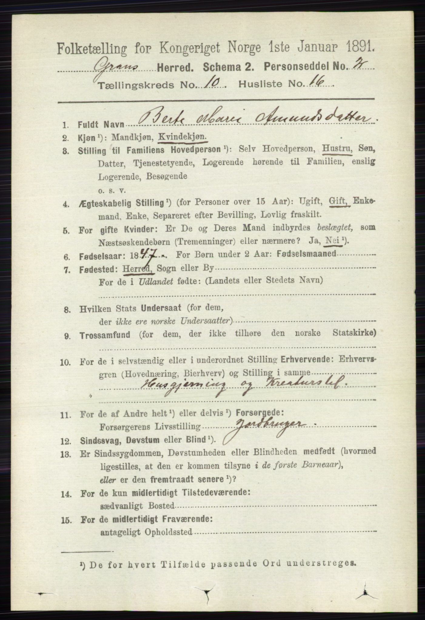 RA, Folketelling 1891 for 0534 Gran herred, 1891, s. 4752