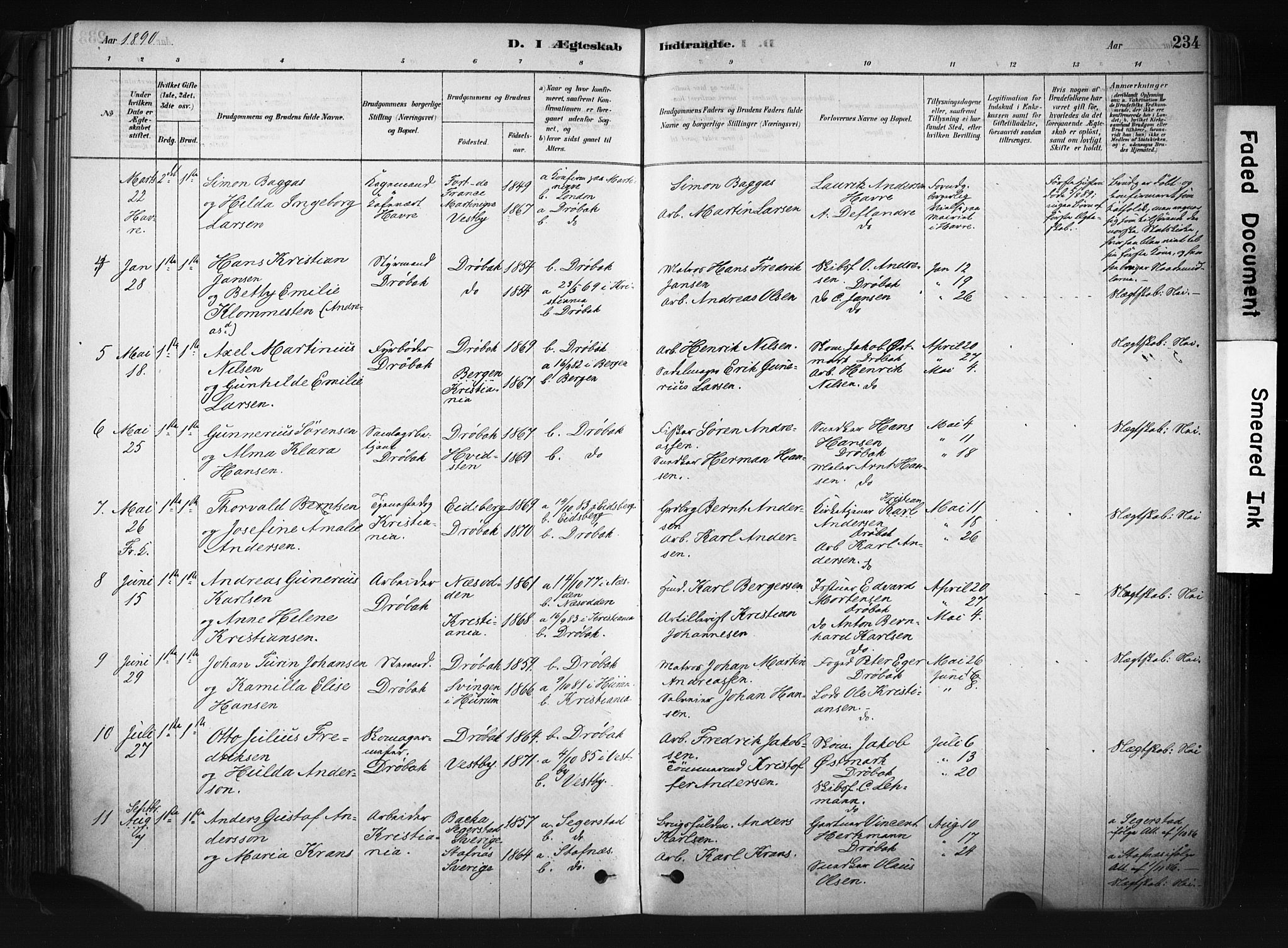 Drøbak prestekontor Kirkebøker, AV/SAO-A-10142a/F/Fb/L0001: Ministerialbok nr. II 1, 1878-1891, s. 234