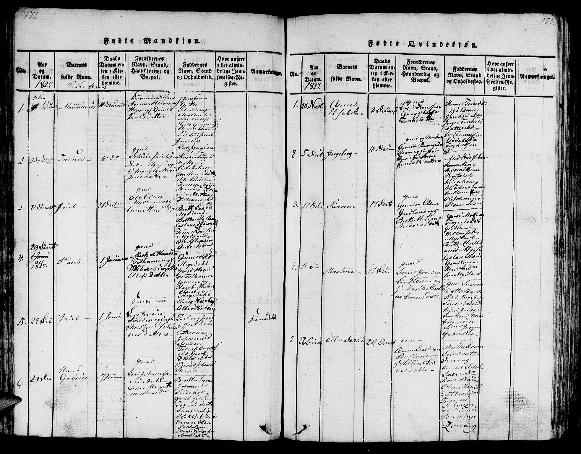 Sokndal sokneprestkontor, SAST/A-101808: Klokkerbok nr. B 1, 1815-1848, s. 172-173