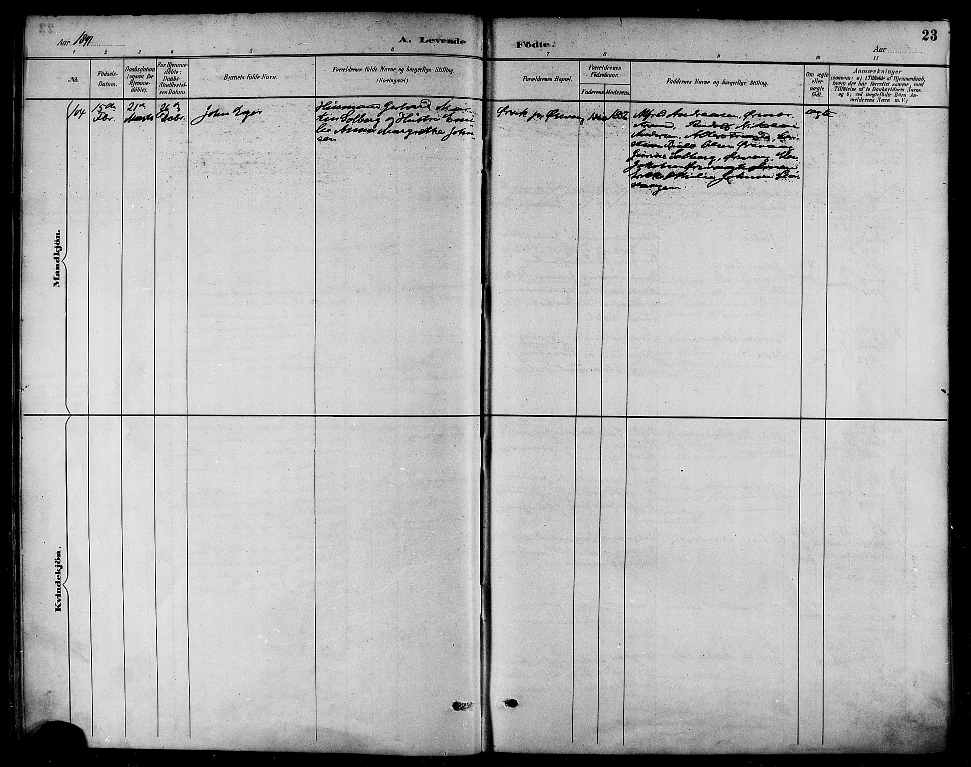 Ministerialprotokoller, klokkerbøker og fødselsregistre - Nordland, AV/SAT-A-1459/874/L1060: Ministerialbok nr. 874A04, 1890-1899, s. 23