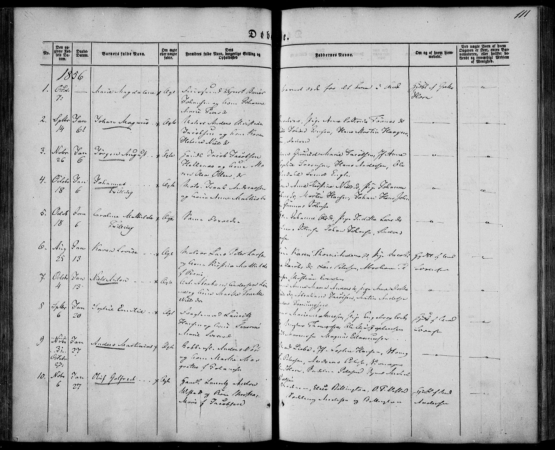 Larvik kirkebøker, AV/SAKO-A-352/F/Fa/L0003: Ministerialbok nr. I 3, 1848-1856, s. 111