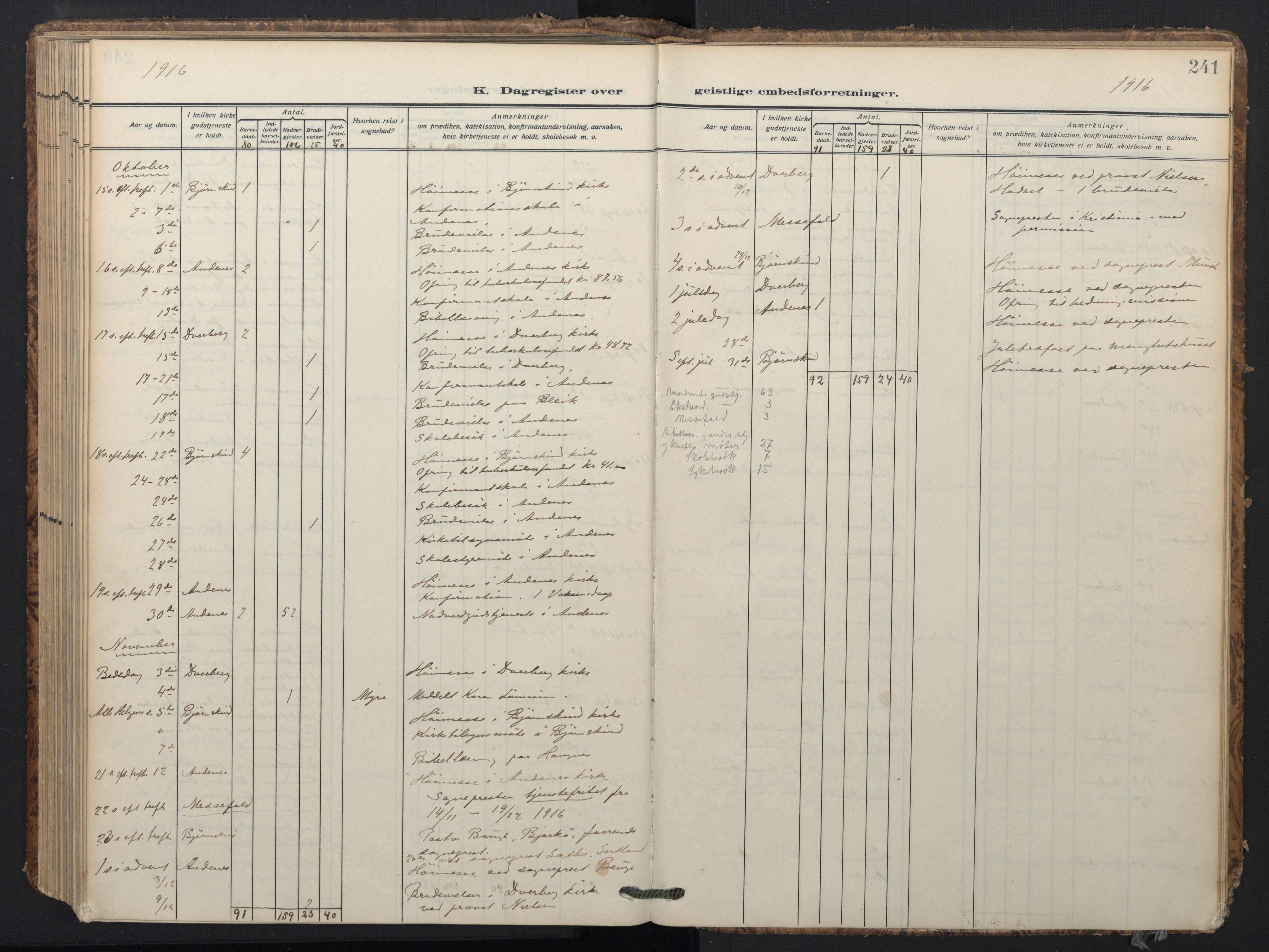 Ministerialprotokoller, klokkerbøker og fødselsregistre - Nordland, AV/SAT-A-1459/897/L1401: Ministerialbok nr. 897A08, 1909-1921, s. 241