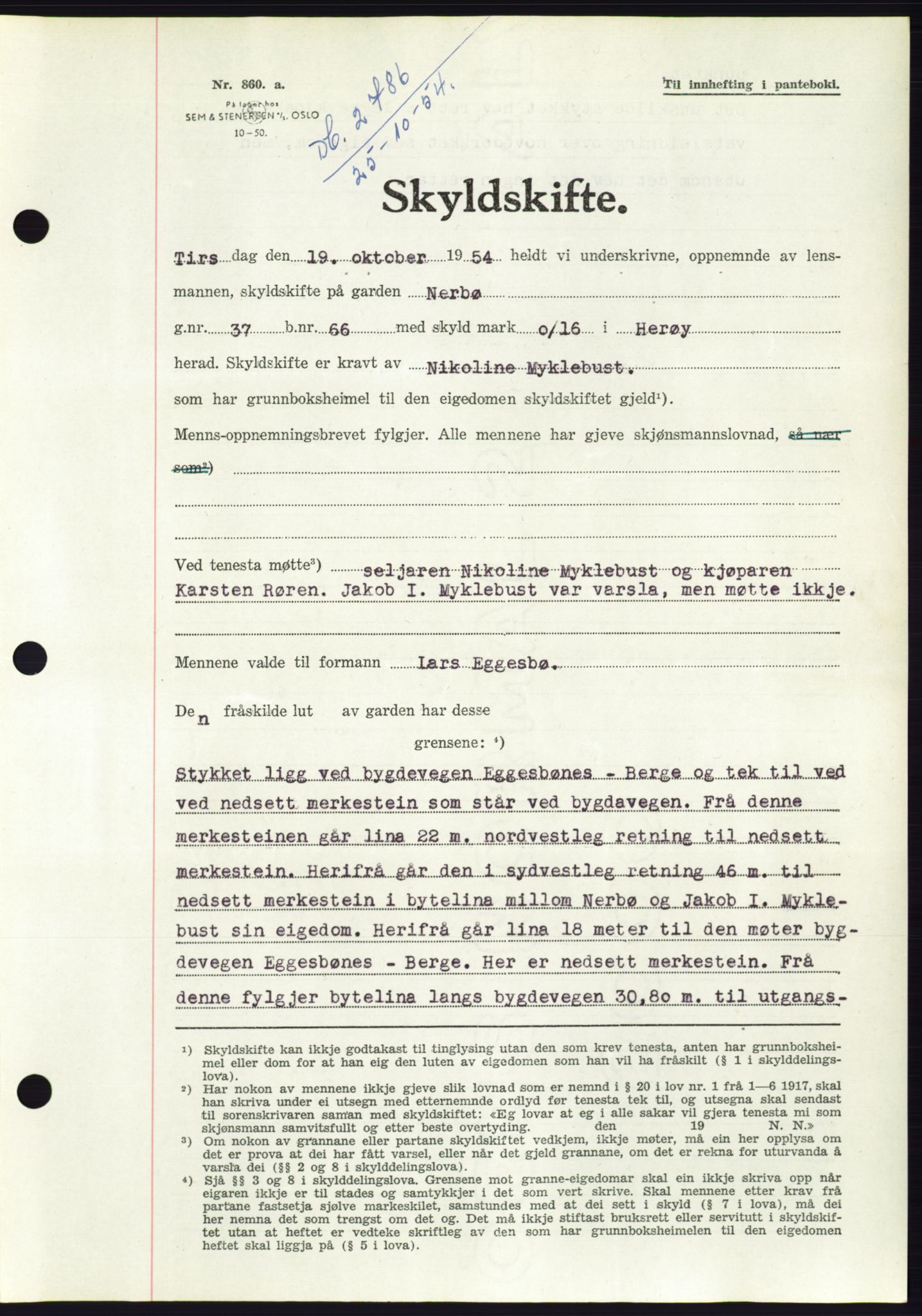 Søre Sunnmøre sorenskriveri, AV/SAT-A-4122/1/2/2C/L0099: Pantebok nr. 25A, 1954-1954, Dagboknr: 2786/1954