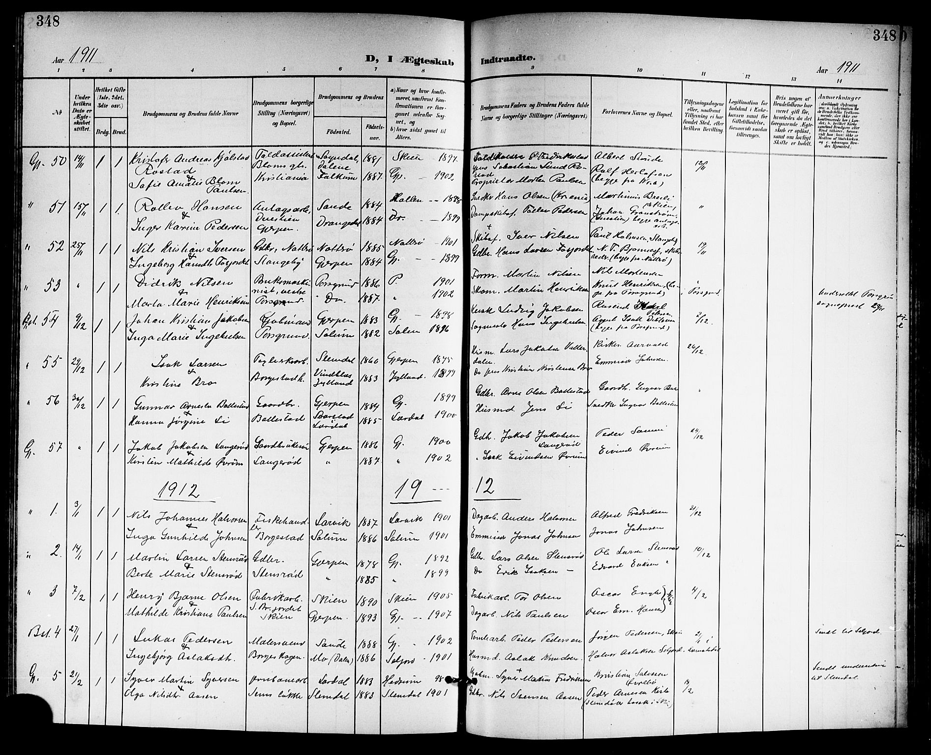 Gjerpen kirkebøker, AV/SAKO-A-265/G/Ga/L0003: Klokkerbok nr. I 3, 1901-1919, s. 348