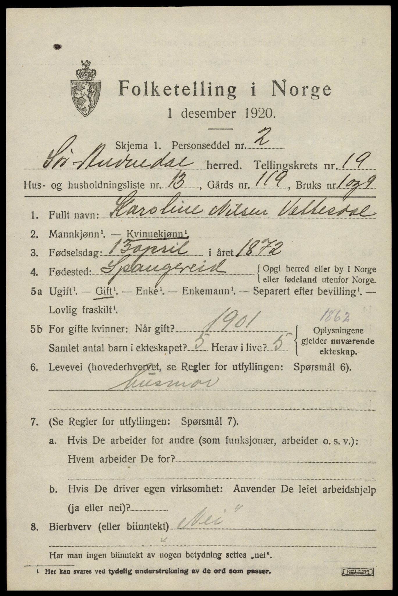 SAK, Folketelling 1920 for 1029 Sør-Audnedal herred, 1920, s. 6683