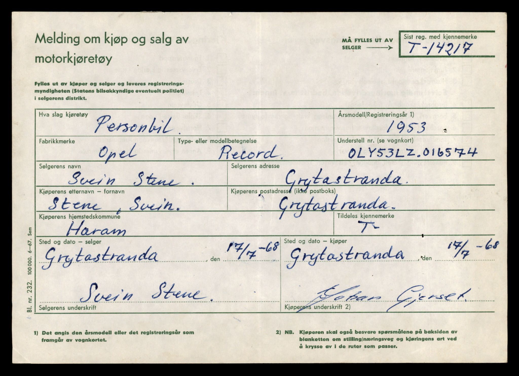 Møre og Romsdal vegkontor - Ålesund trafikkstasjon, AV/SAT-A-4099/F/Fe/L0044: Registreringskort for kjøretøy T 14205 - T 14319, 1927-1998, s. 455