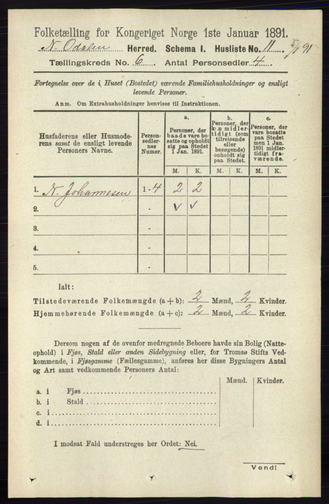 RA, Folketelling 1891 for 0418 Nord-Odal herred, 1891, s. 2212