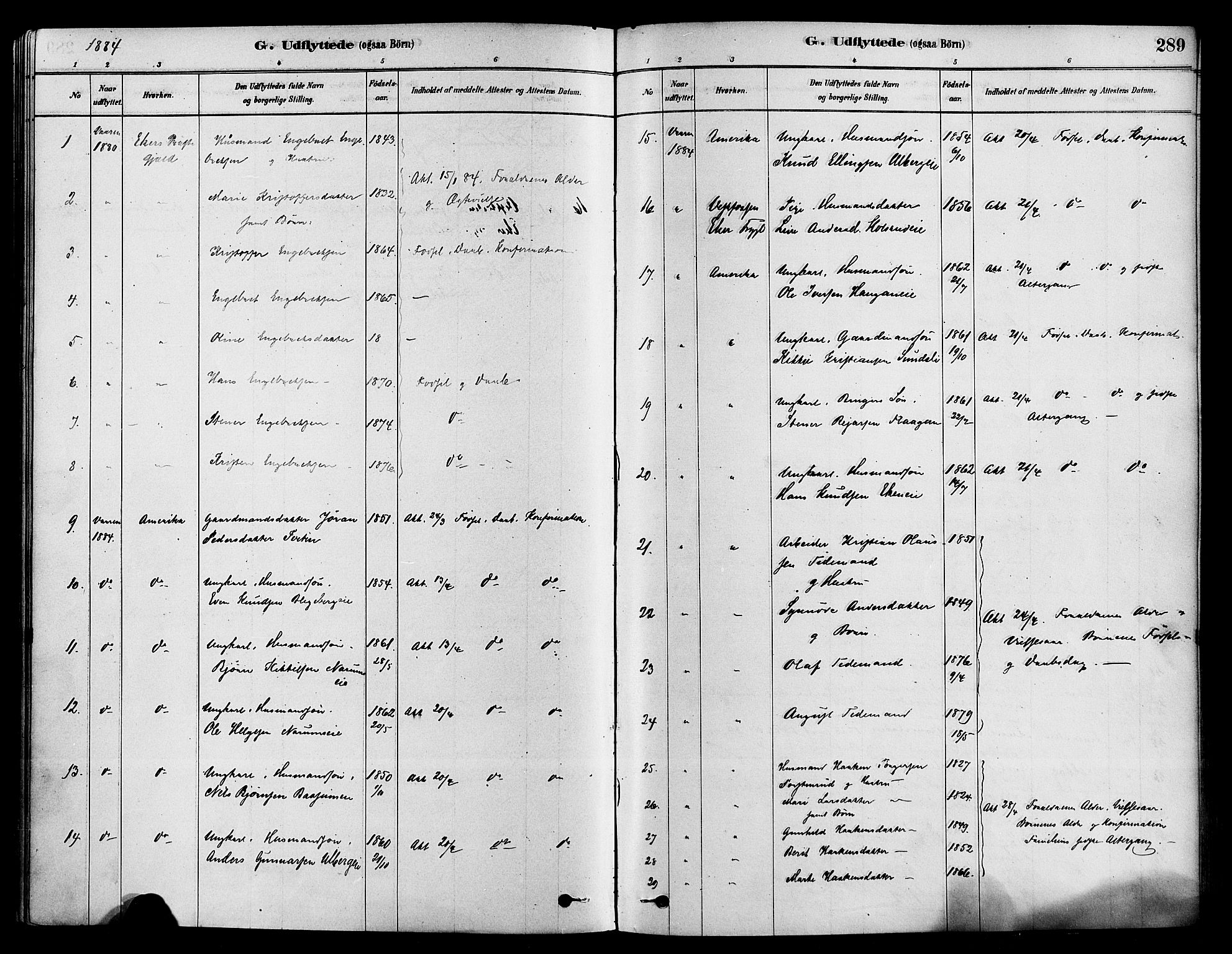 Sigdal kirkebøker, AV/SAKO-A-245/F/Fa/L0011: Ministerialbok nr. I 11, 1879-1887, s. 289