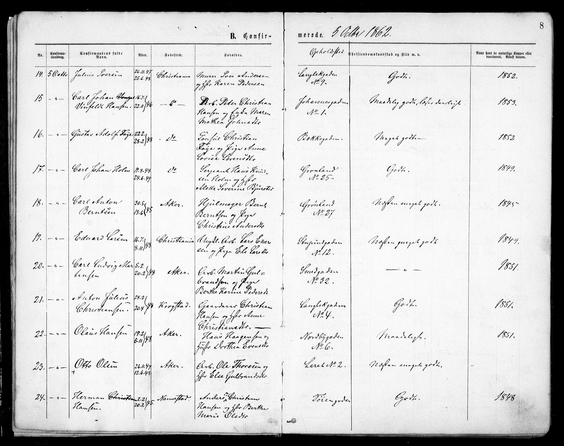 Grønland prestekontor Kirkebøker, SAO/A-10848/F/Fa/L0003: Ministerialbok nr. 3, 1862-1868, s. 8