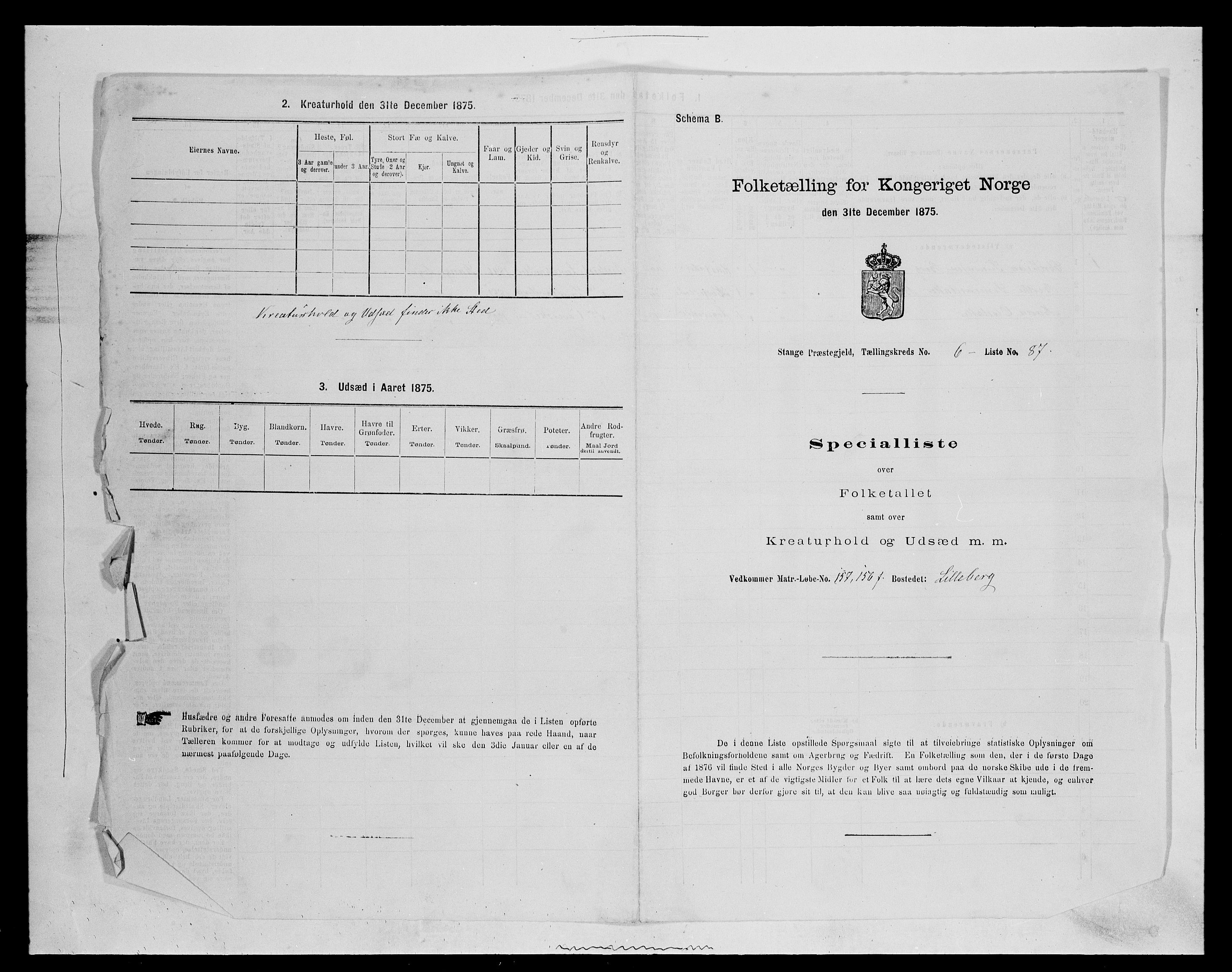 SAH, Folketelling 1875 for 0417P Stange prestegjeld, 1875, s. 1108