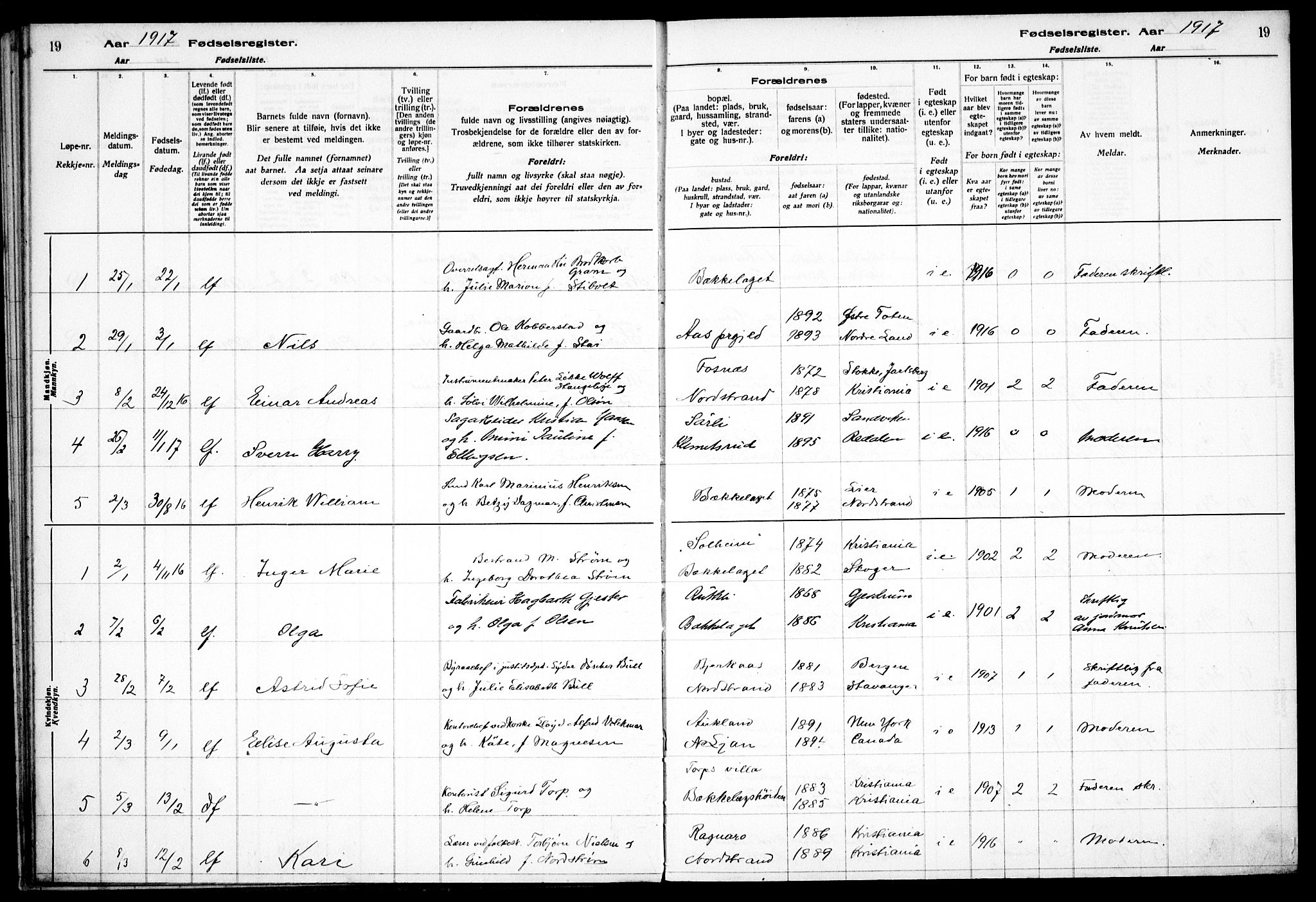 Nordstrand prestekontor Kirkebøker, AV/SAO-A-10362a/J/Ja/L0001: Fødselsregister nr. I 1, 1916-1924, s. 19