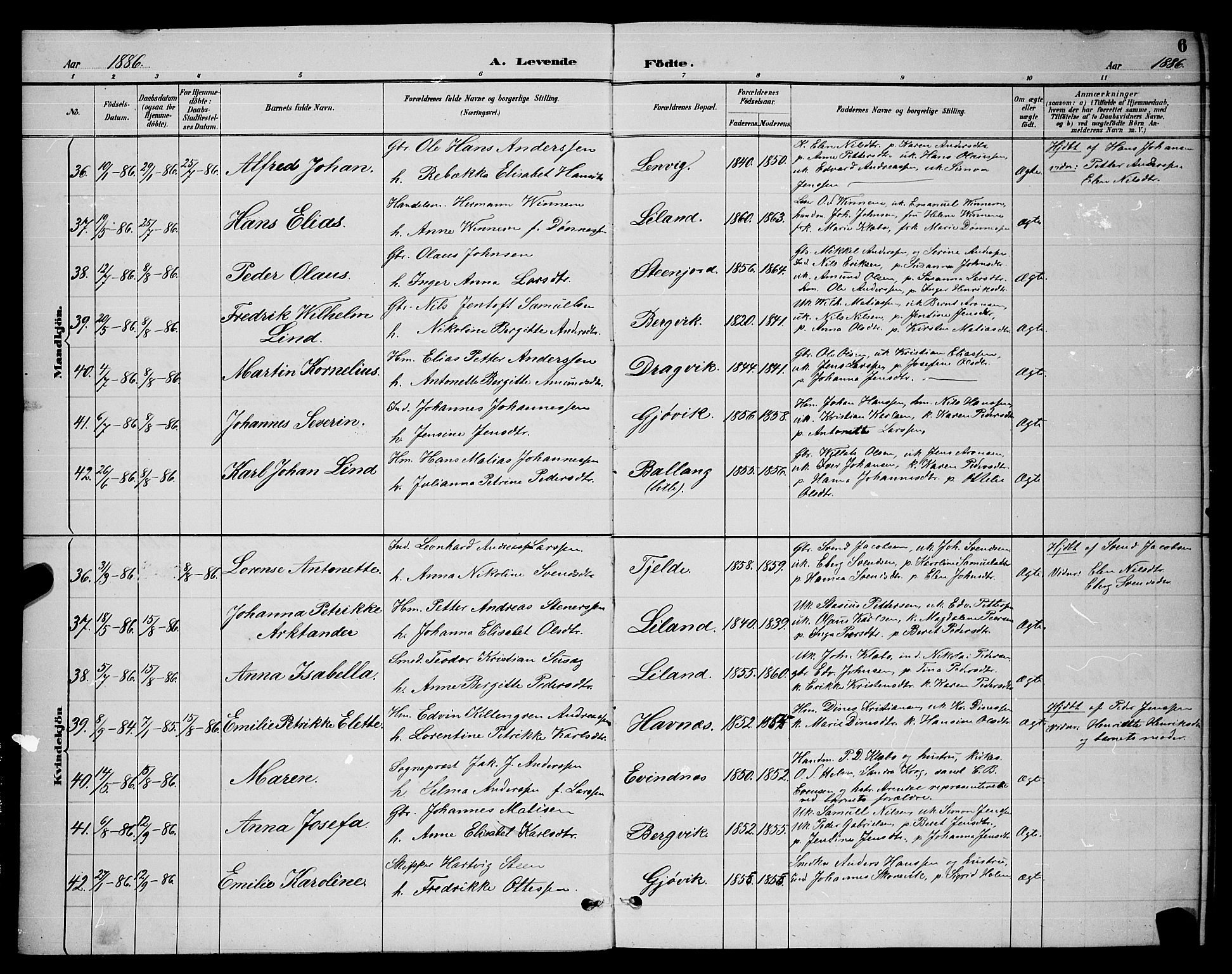 Ministerialprotokoller, klokkerbøker og fødselsregistre - Nordland, AV/SAT-A-1459/863/L0914: Klokkerbok nr. 863C04, 1886-1897, s. 6