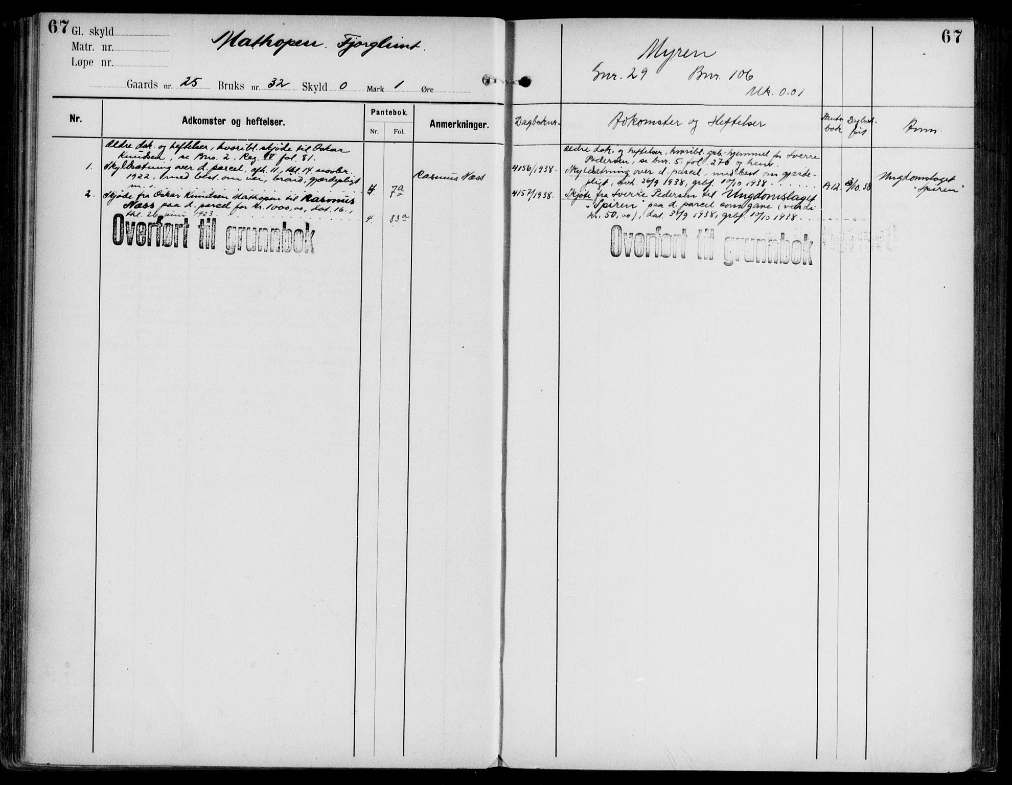 Midhordland sorenskriveri, AV/SAB-A-3001/1/G/Ga/Gab/L0108: Panteregister nr. II.A.b.108, s. 67