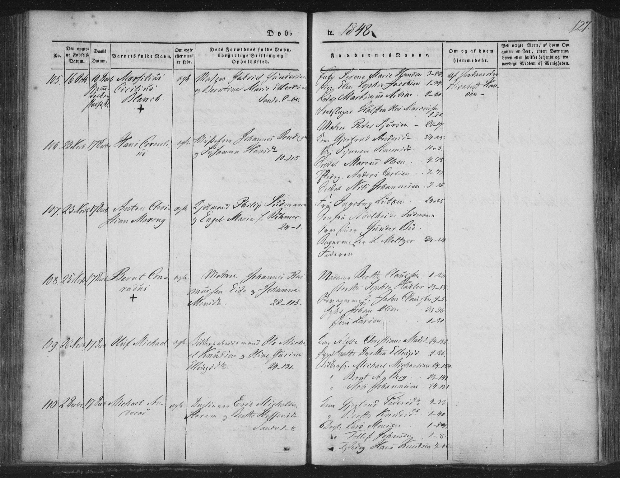 Korskirken sokneprestembete, AV/SAB-A-76101/H/Haa/L0016: Ministerialbok nr. B 2, 1841-1851, s. 127