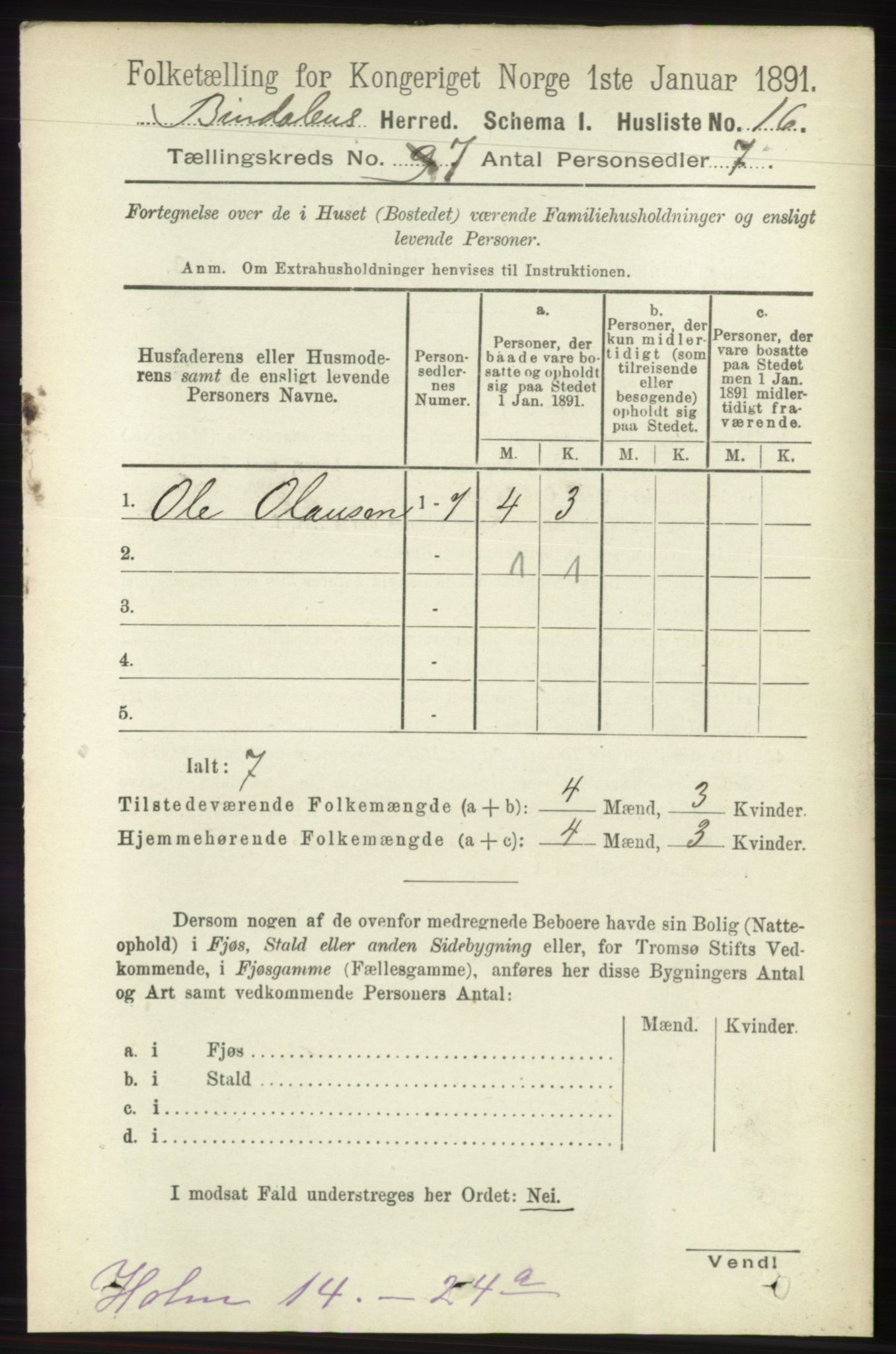 RA, Folketelling 1891 for 1811 Bindal herred, 1891, s. 2211