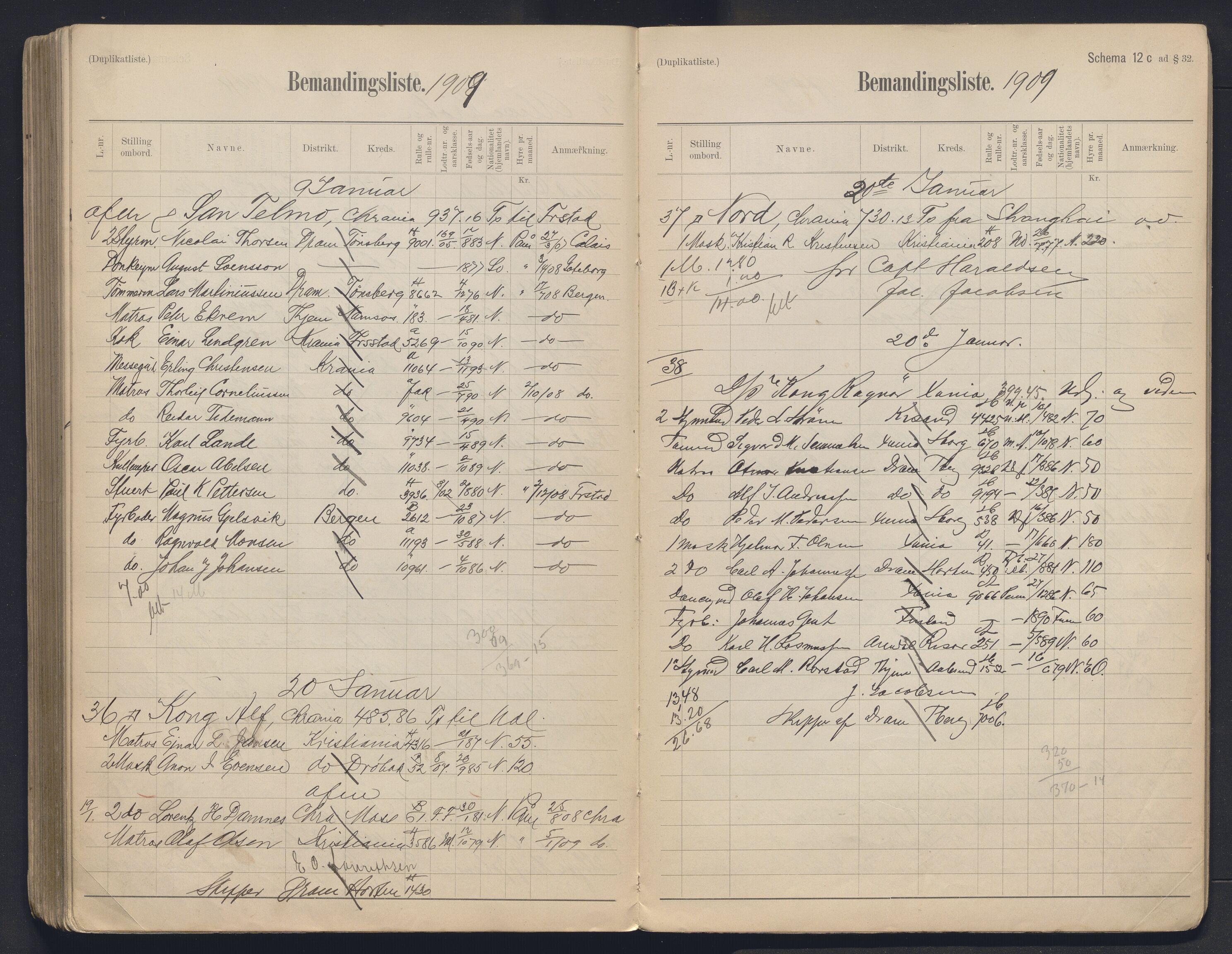 Oslo mønstringskontor, AV/SAO-A-10569g/G/Ga/L0011: Mønstringsjournal, 1907-1909