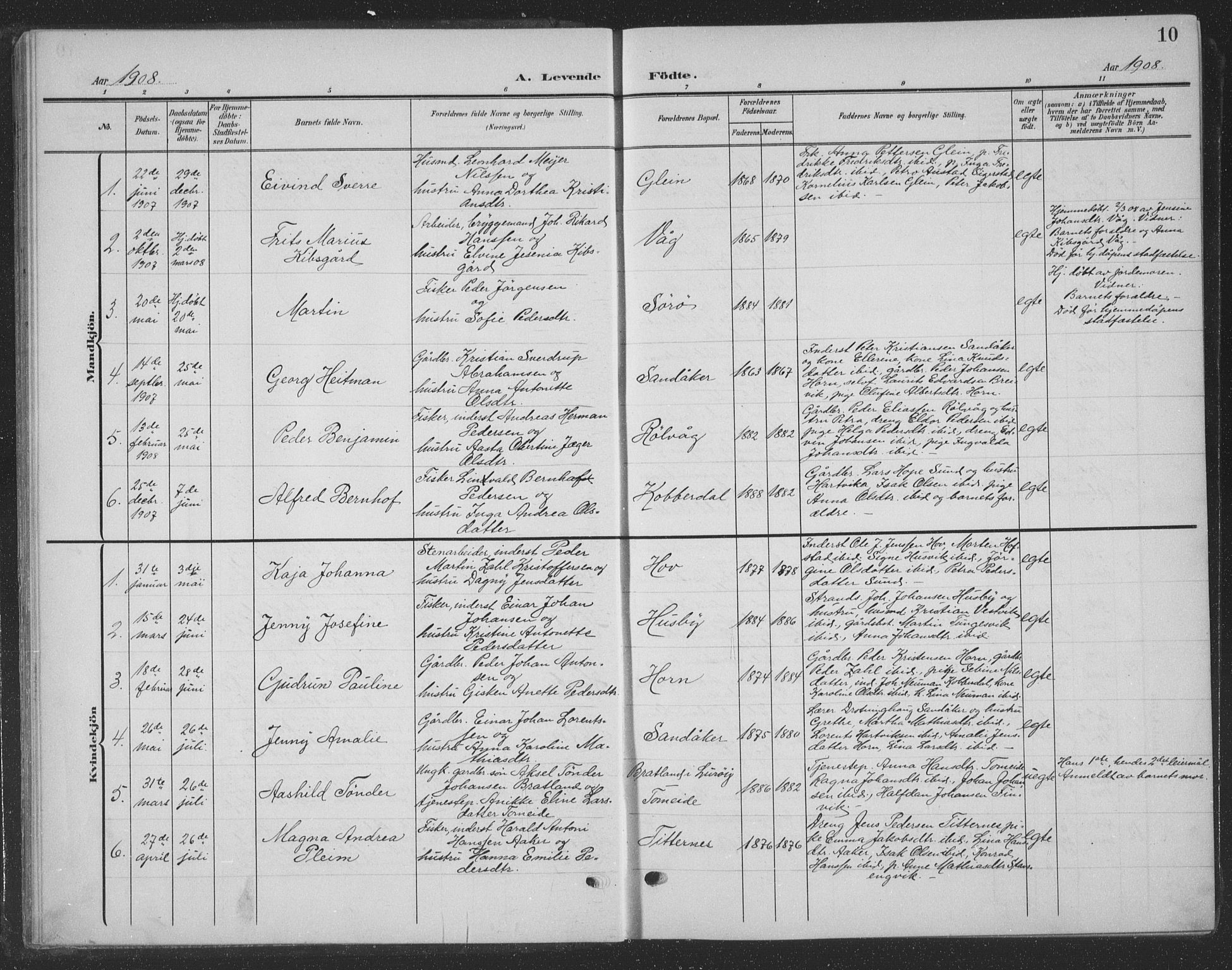 Ministerialprotokoller, klokkerbøker og fødselsregistre - Nordland, SAT/A-1459/835/L0533: Klokkerbok nr. 835C05, 1906-1939, s. 10