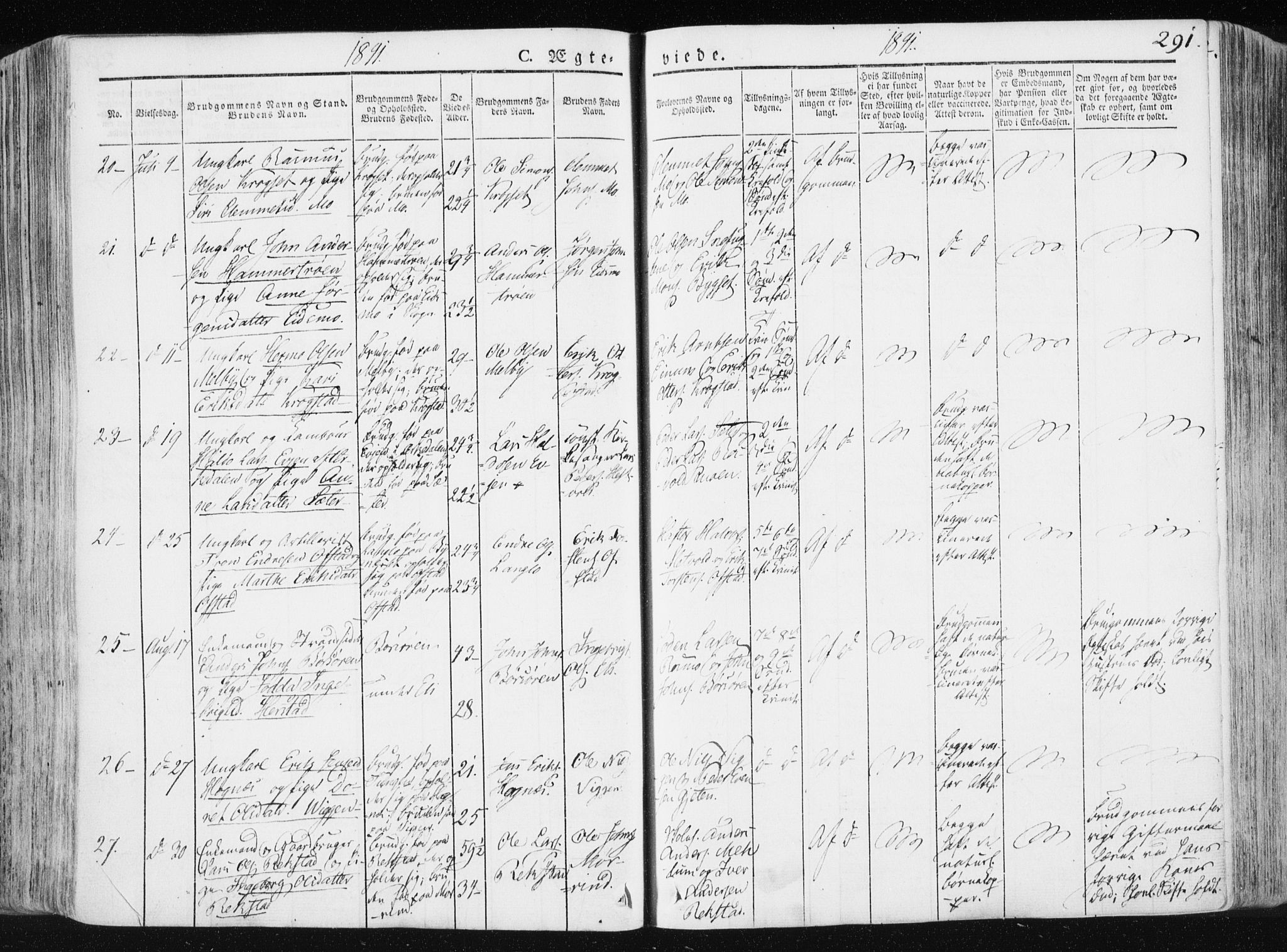 Ministerialprotokoller, klokkerbøker og fødselsregistre - Sør-Trøndelag, SAT/A-1456/665/L0771: Ministerialbok nr. 665A06, 1830-1856, s. 291