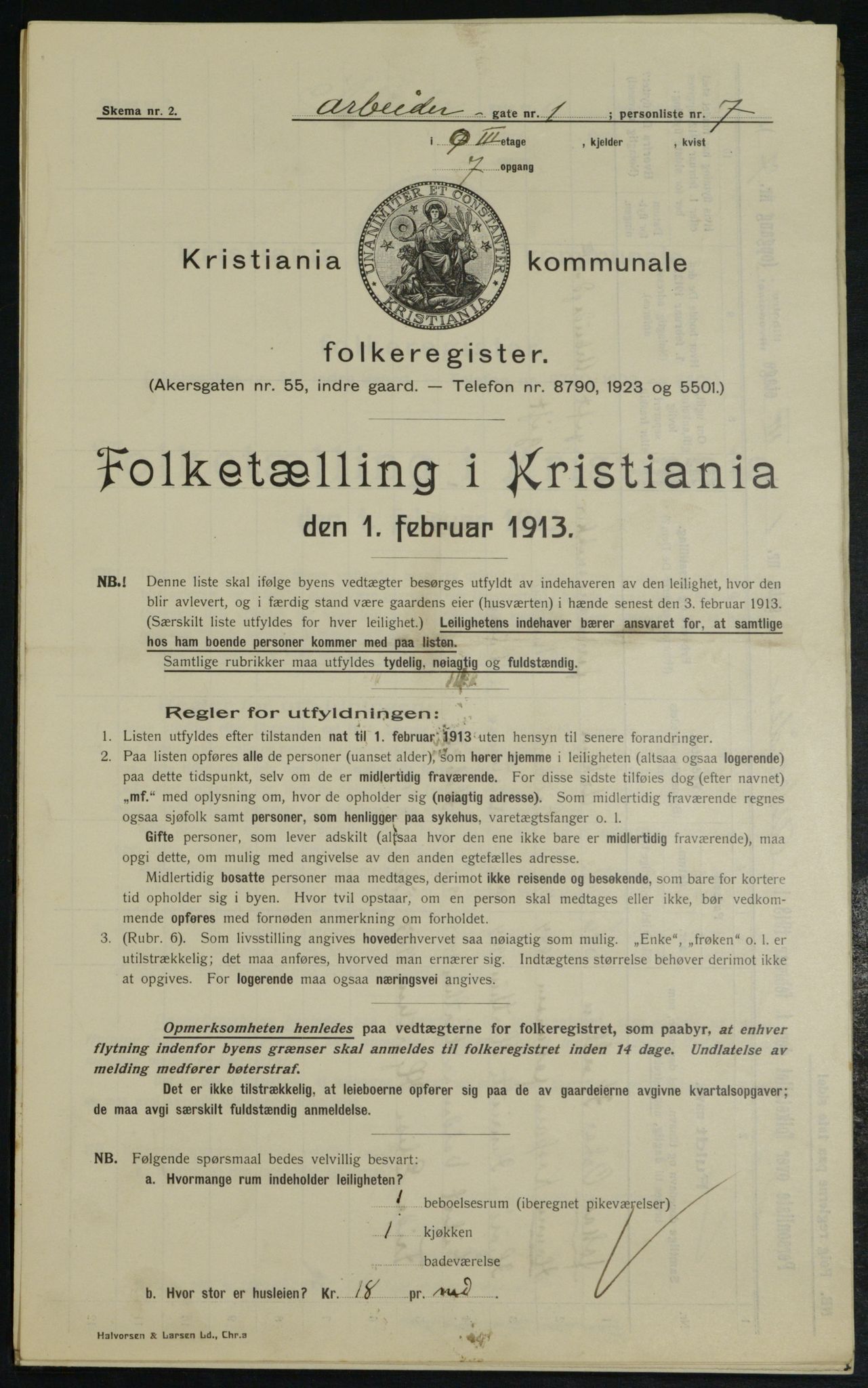 OBA, Kommunal folketelling 1.2.1913 for Kristiania, 1913, s. 1389