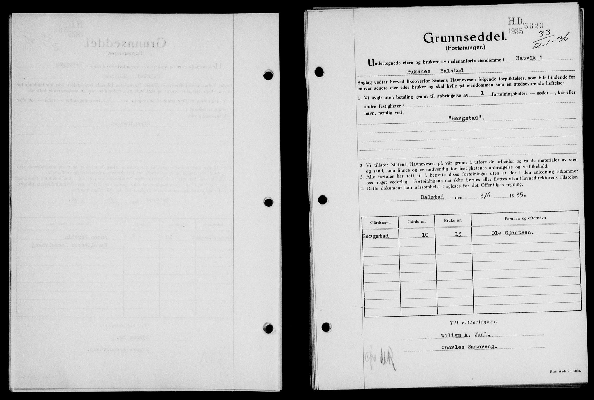 Lofoten sorenskriveri, SAT/A-0017/1/2/2C/L0033b: Pantebok nr. 33b, 1936-1936, Dagboknr: 33/1936
