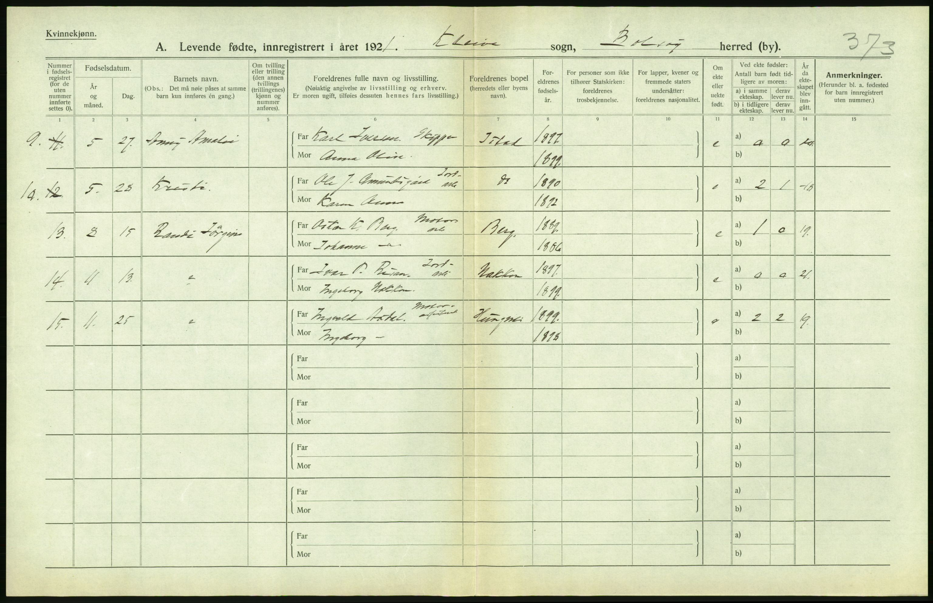 Statistisk sentralbyrå, Sosiodemografiske emner, Befolkning, AV/RA-S-2228/D/Df/Dfc/Dfca/L0040: Møre fylke: Levendefødte menn og kvinner. Bygder., 1921, s. 476