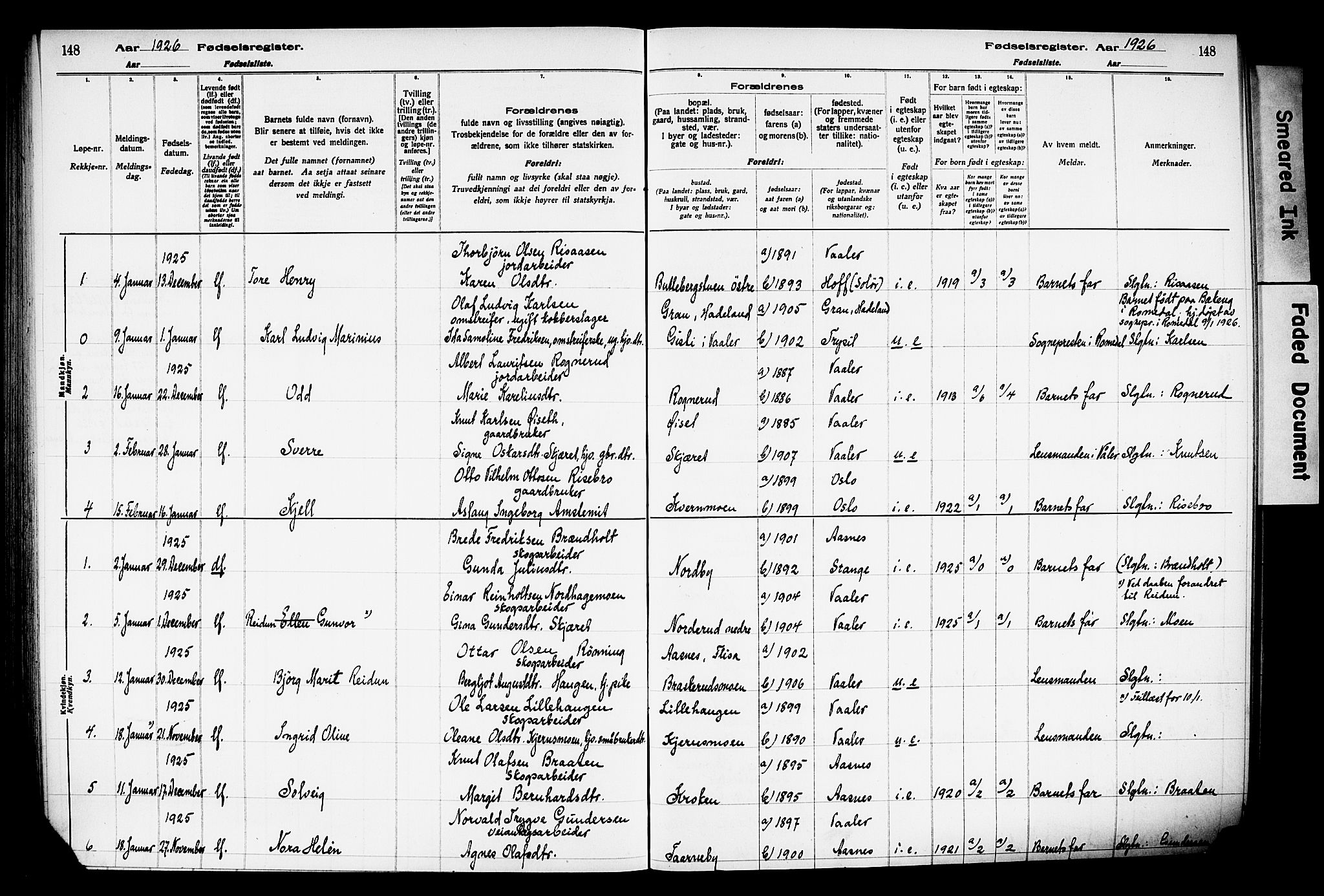 Våler prestekontor, Hedmark, AV/SAH-PREST-040/I/Id/L0001: Fødselsregister nr. 1, 1916-1930, s. 148