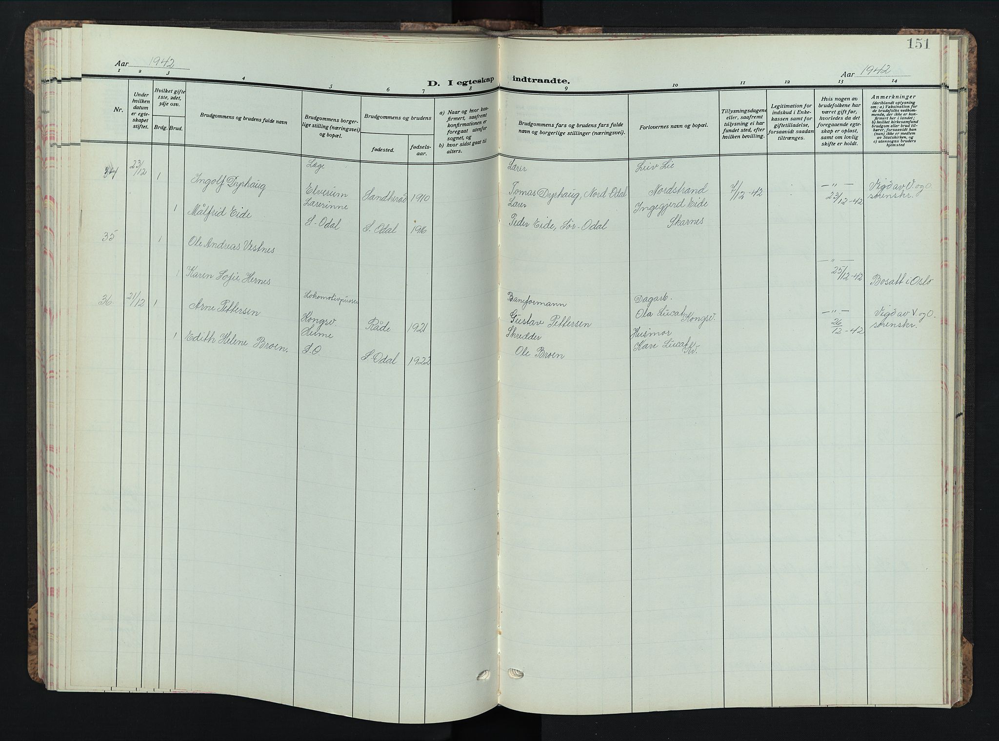 Sør-Odal prestekontor, AV/SAH-PREST-030/H/Ha/Hab/L0013: Klokkerbok nr. 13, 1933-1951, s. 151