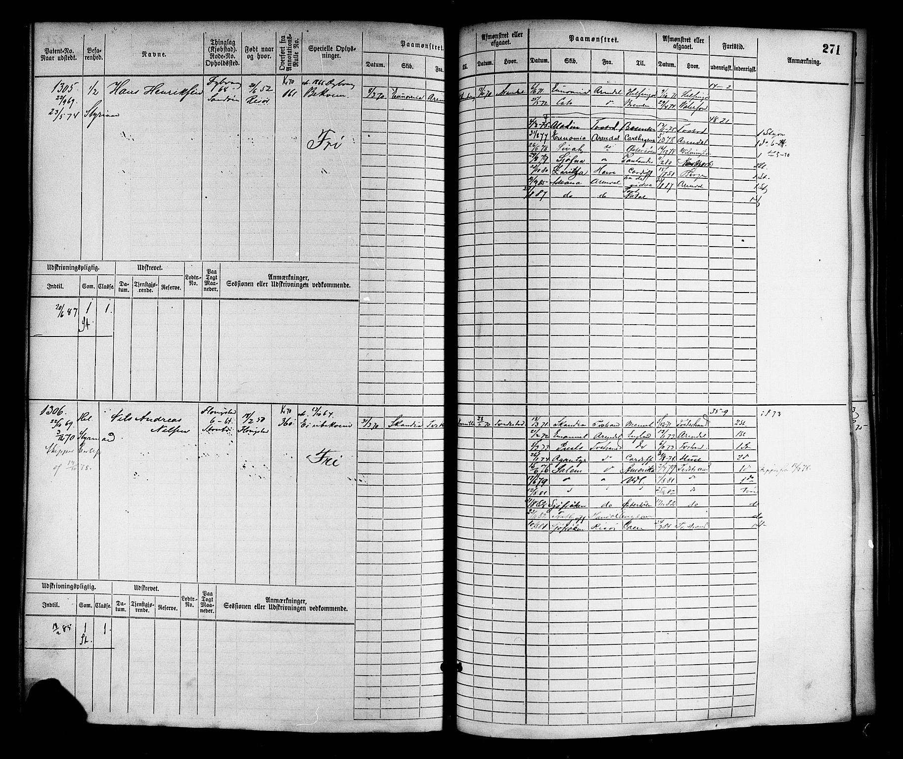 Tvedestrand mønstringskrets, AV/SAK-2031-0011/F/Fb/L0002: Hovedrulle nr 767-1528, R-3, 1868-1900, s. 275
