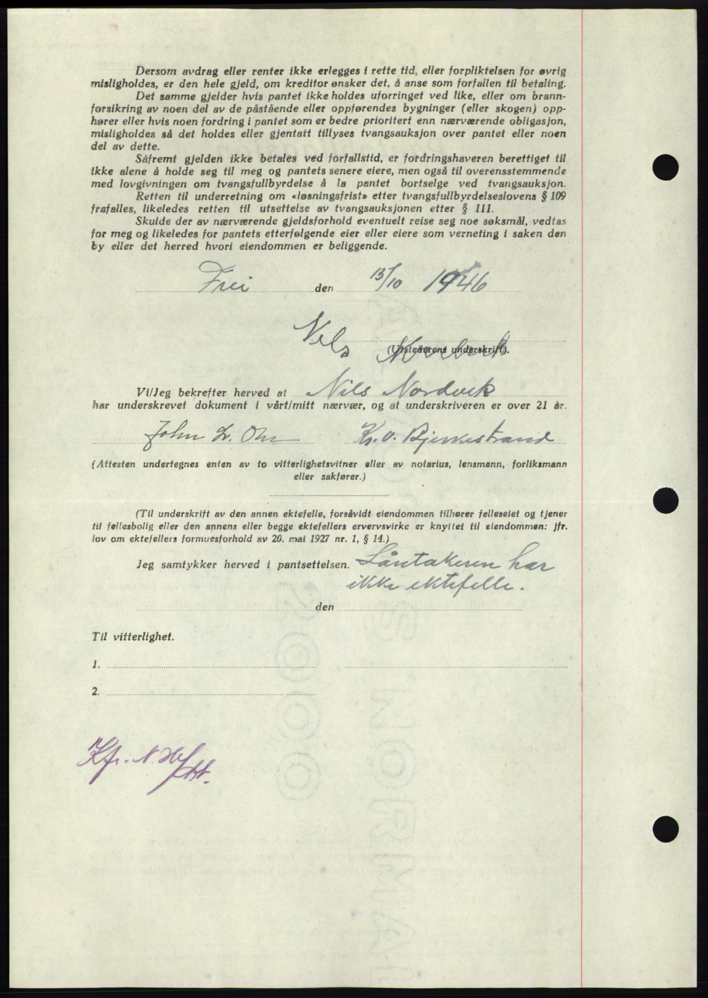 Nordmøre sorenskriveri, AV/SAT-A-4132/1/2/2Ca: Pantebok nr. B95, 1946-1947, Dagboknr: 2097/1946