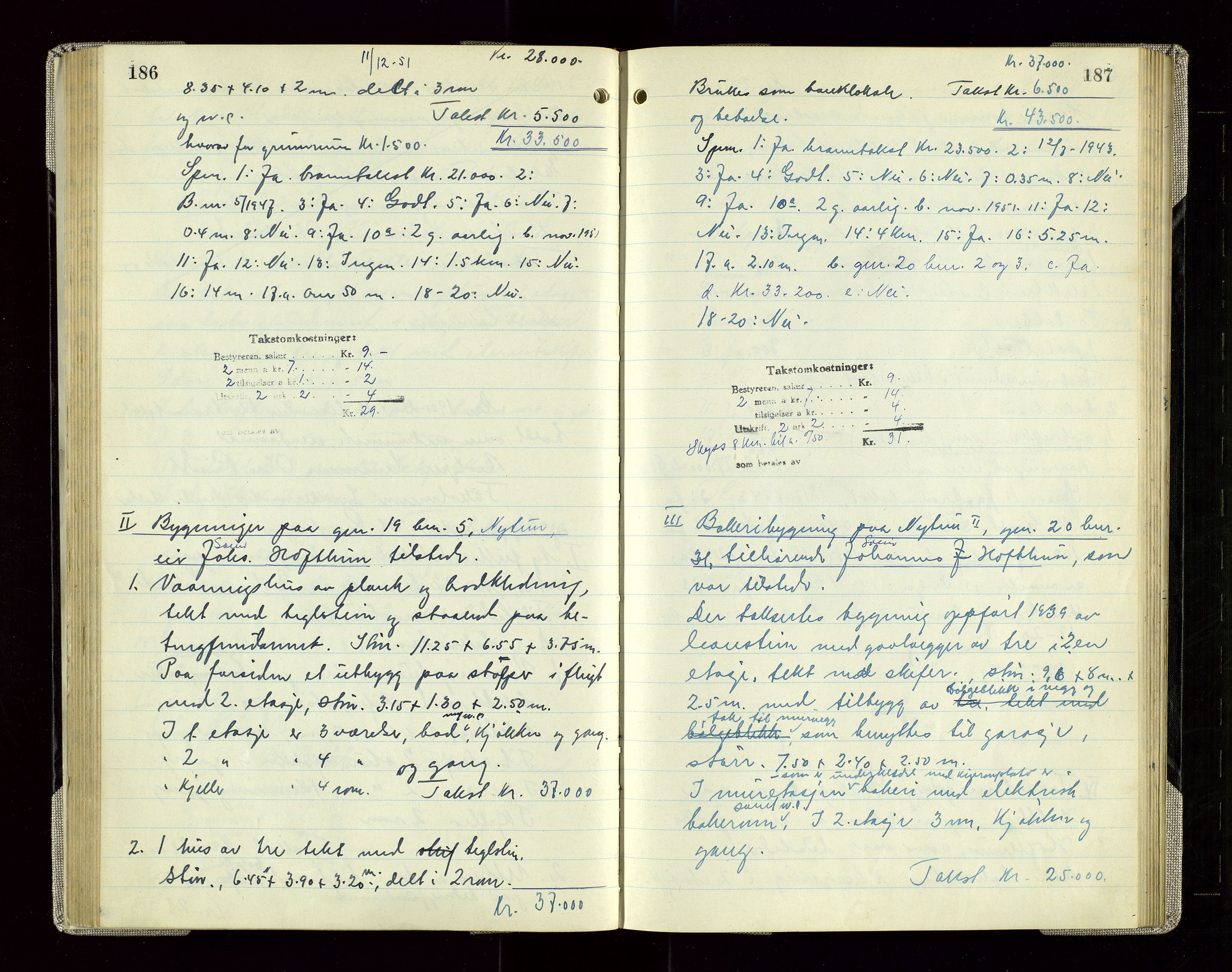 Sauda lensmannskontor, AV/SAST-A-100177/Goa/L0005: "Branntakstprotokoll for Sauda lensmannsdistrikt", 1946-1955, s. 186-187