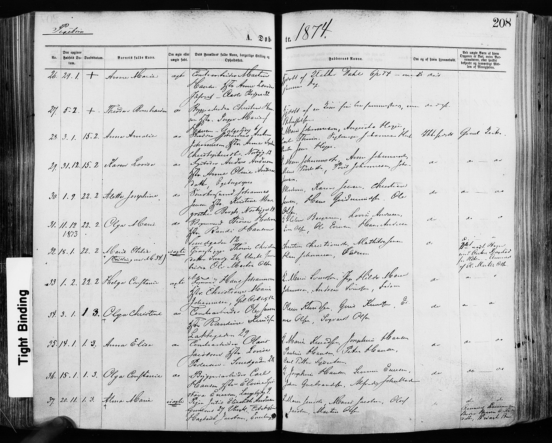 Grønland prestekontor Kirkebøker, SAO/A-10848/F/Fa/L0004: Ministerialbok nr. 4, 1869-1880, s. 208