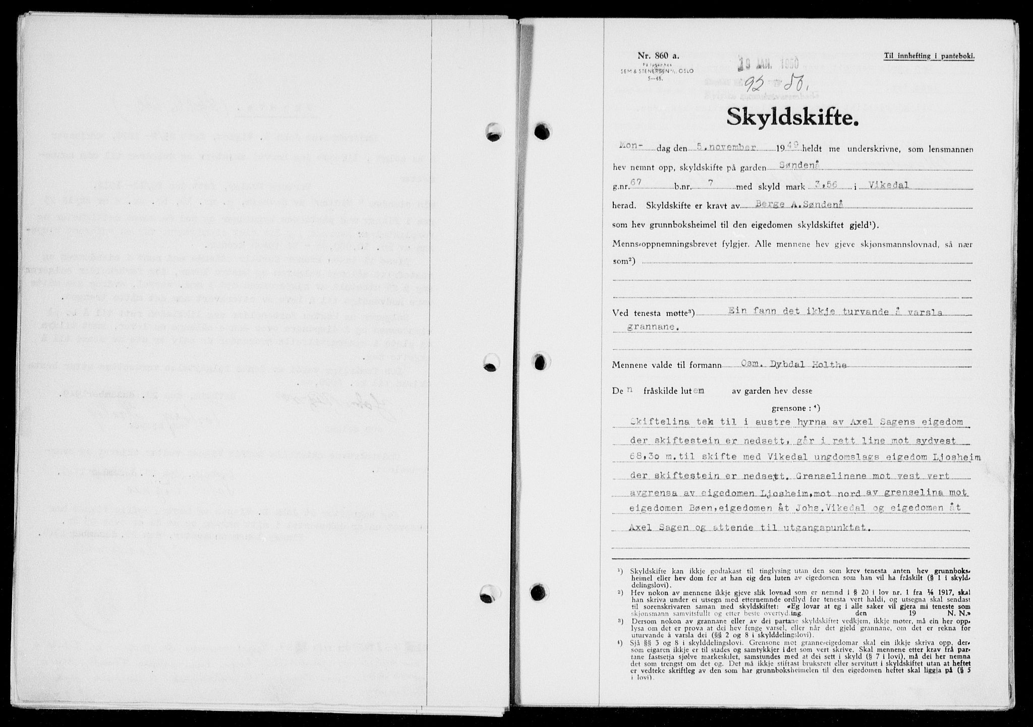 Ryfylke tingrett, SAST/A-100055/001/II/IIB/L0108: Pantebok nr. 87, 1949-1950, Dagboknr: 92/1950