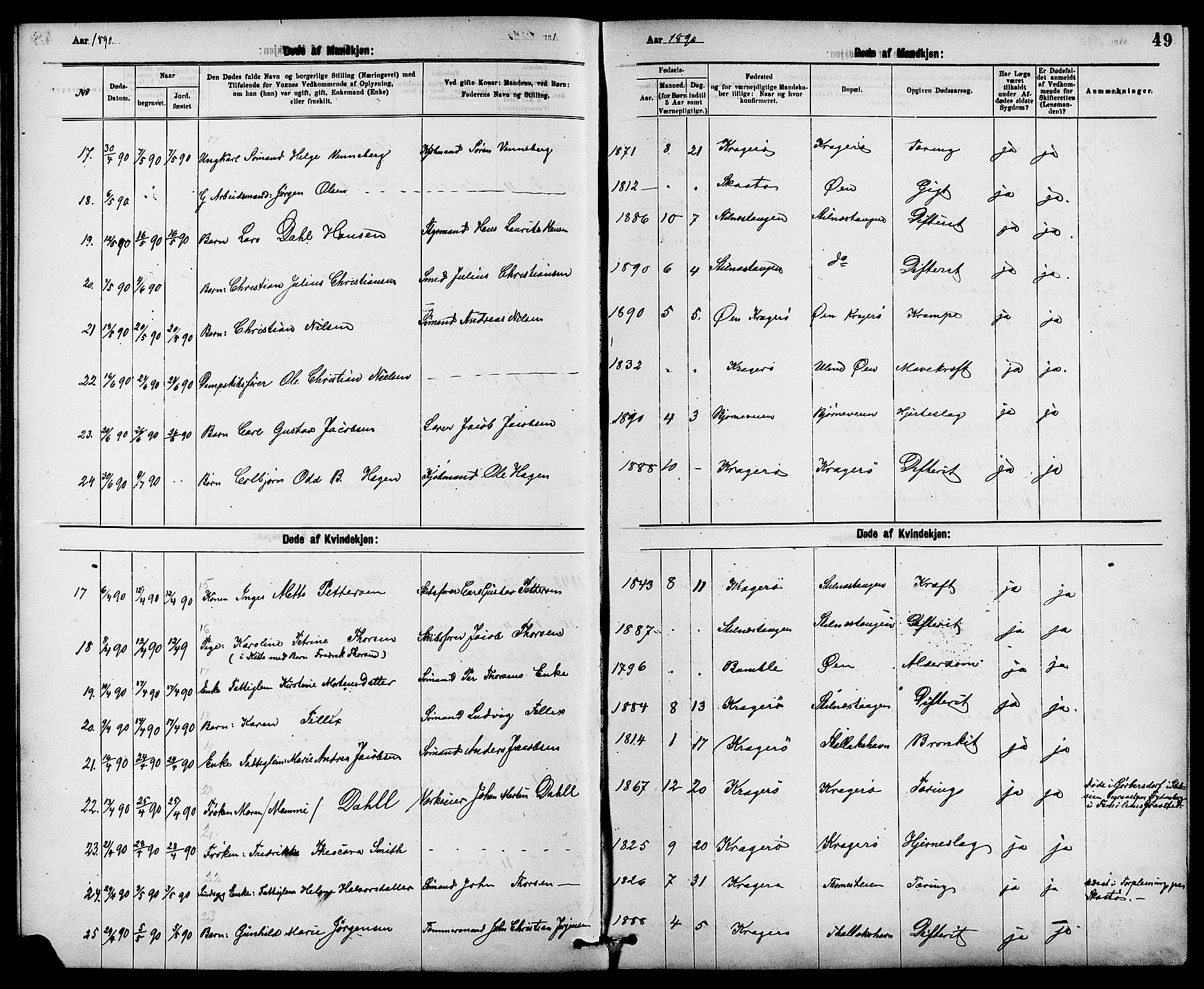 Kragerø kirkebøker, AV/SAKO-A-278/G/Ga/L0008: Klokkerbok nr. 8, 1881-1914, s. 49