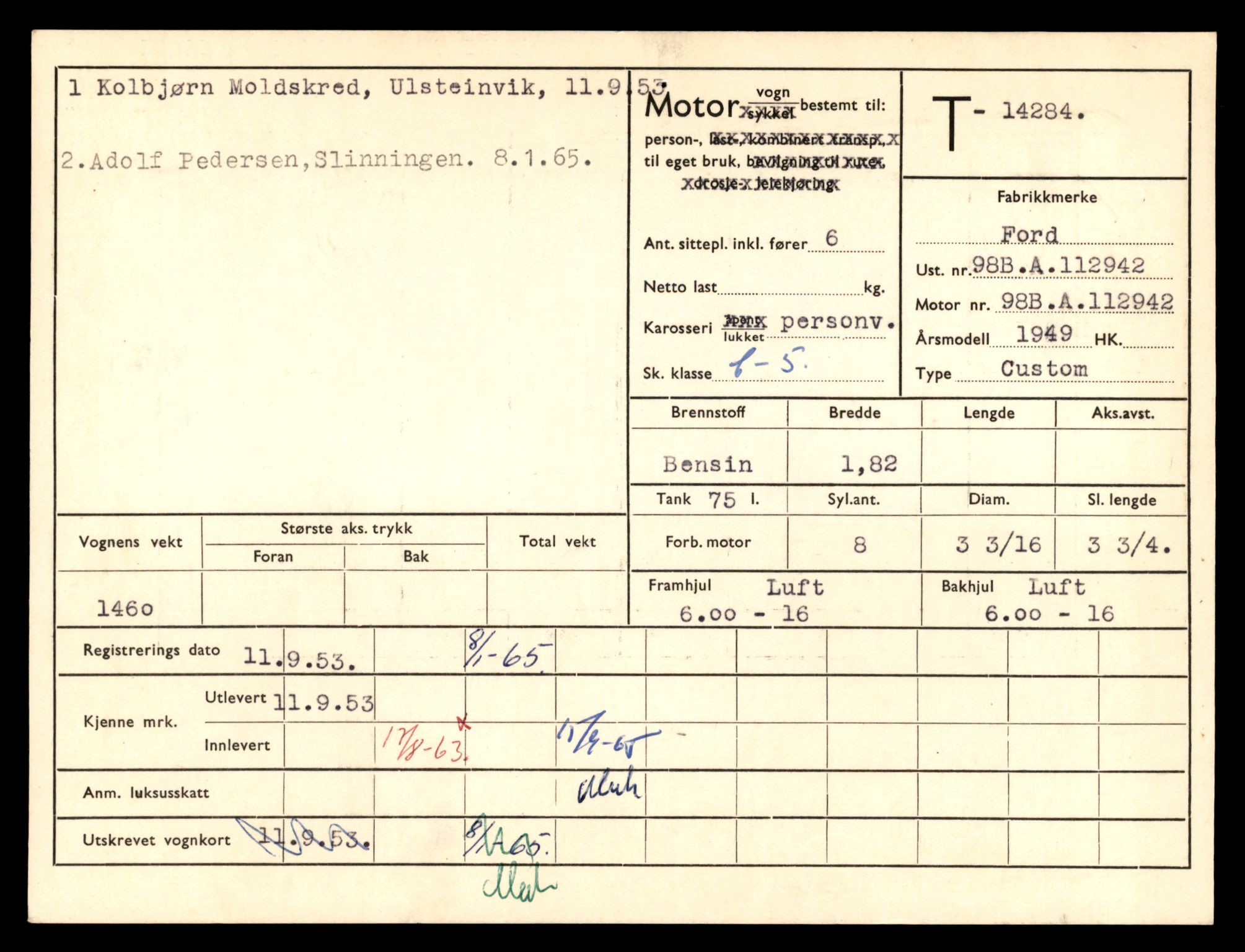 Møre og Romsdal vegkontor - Ålesund trafikkstasjon, AV/SAT-A-4099/F/Fe/L0044: Registreringskort for kjøretøy T 14205 - T 14319, 1927-1998, s. 2349